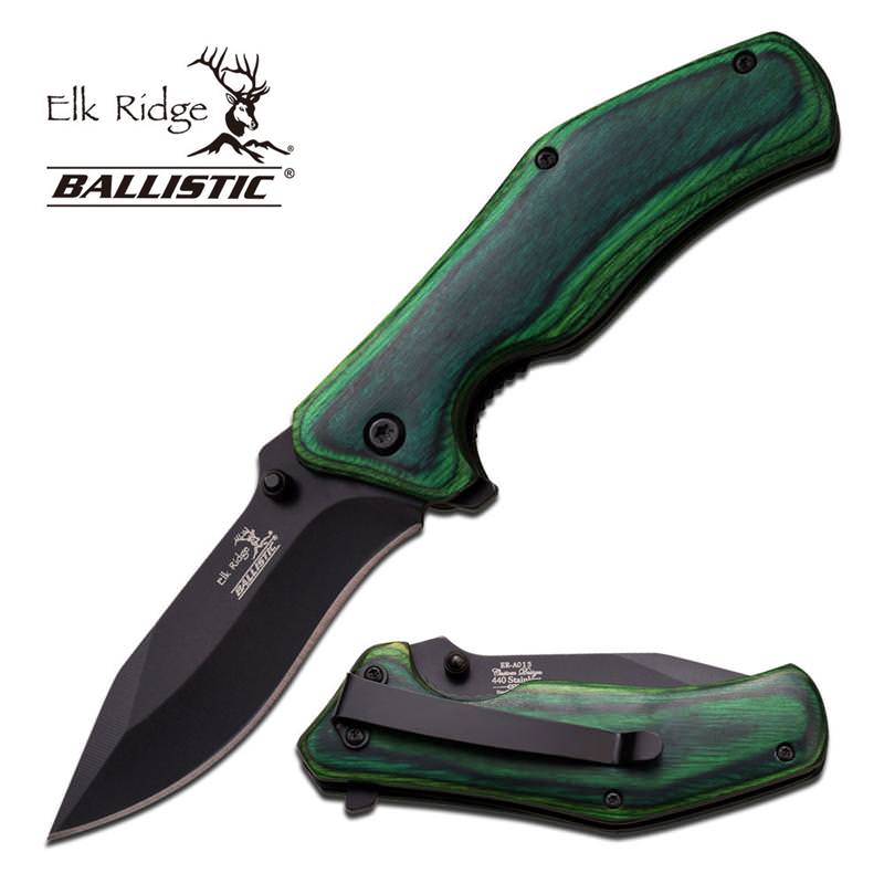 2.9 Inch Closed Green Wood Handle Spring Assist Knife Collectible Weapons - Tophatter Daily Deals