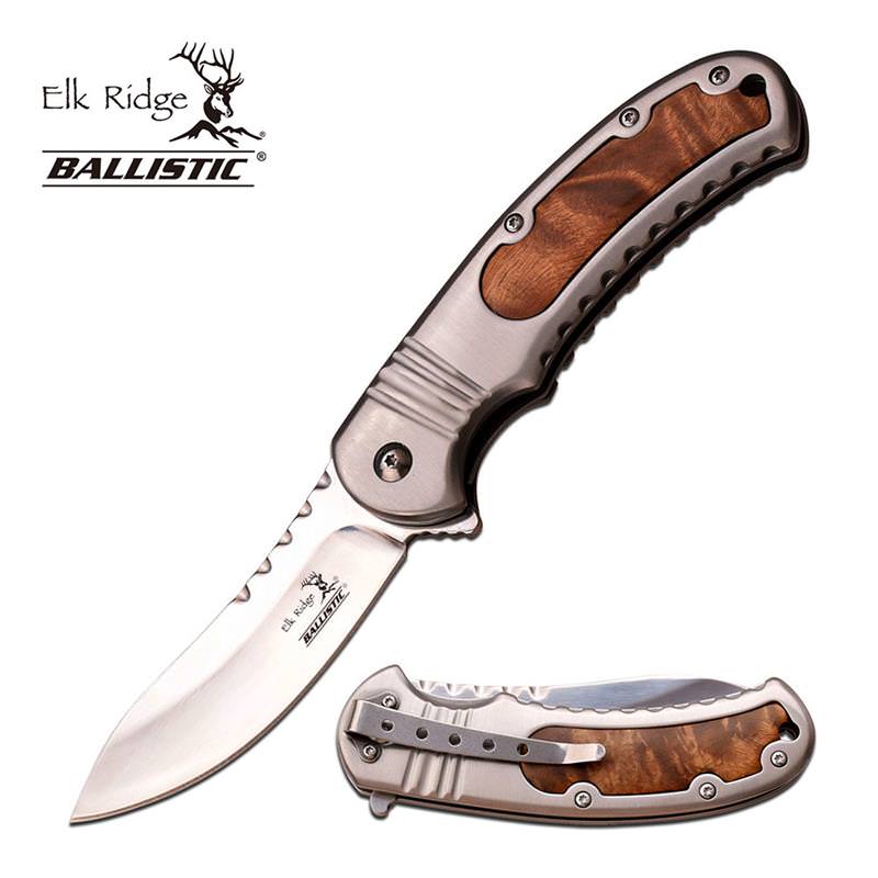 Burl Wood Insert Handle Camping Hunting Spring Assist Pocket Knife - Tophatter's Guns'N'Weapons Store Collectible Weapons - Tophatter Daily Deals