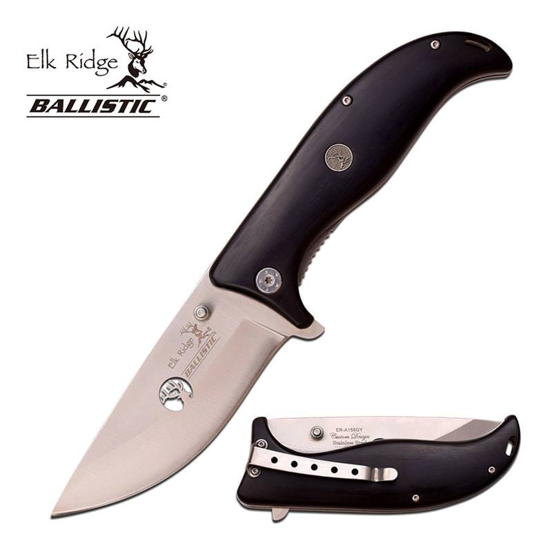 Elk Ridge Black Wood Spring Assisted Hunting Everyday Carry Knife - Tophatter's Guns'N'Weapons Store - FREE SHIPPING Collectible Weapons - Tophatter Daily Deals