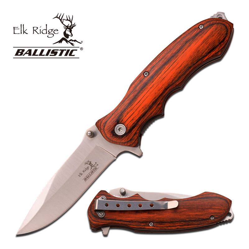 Assisted Opening Knife 3.5 Inch Satin Blade Pakka Wood Handle - Tophatter's Inc. Weapons Store Online Collectible Weapons - Tophatter Daily Deals