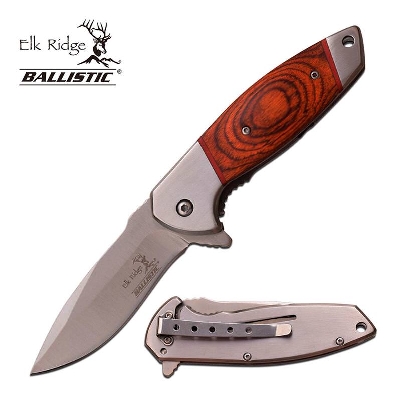 4.5 Inch Elk Ridge Spring Assisted Opening Knife Brown Pakkawood Handle Collectible Weapons - Tophatter Daily Deals