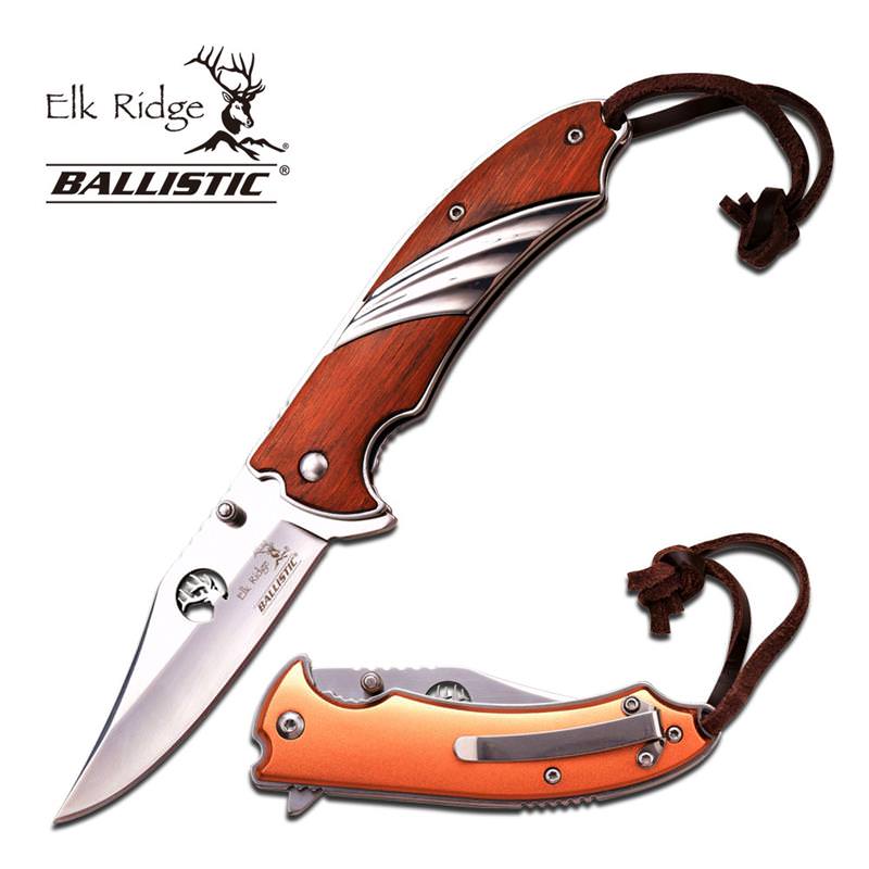 Elk Ridge Linerlock Spring Assist Knife Mirror Clip Blade Brown Wood - Tophatter's Inc. Weapons Store Online Collectible Weapons - Tophatter Daily Deals