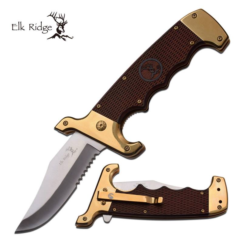 3.75" Blade Serrated Gold Spring Assisted Pocket Knife - Tophatter's Guns'N'Weapons Store Collectible Weapons - Tophatter Daily Deals