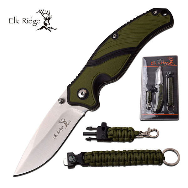 Elk Ridge Survival Gear Knife And Nylon Cord With Clam Shell Packing Collectible Weapons - Tophatter Daily Deals