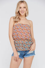 Women's Floral Printed Strapless Top Orange 4 Tops - Tophatter Daily Deals