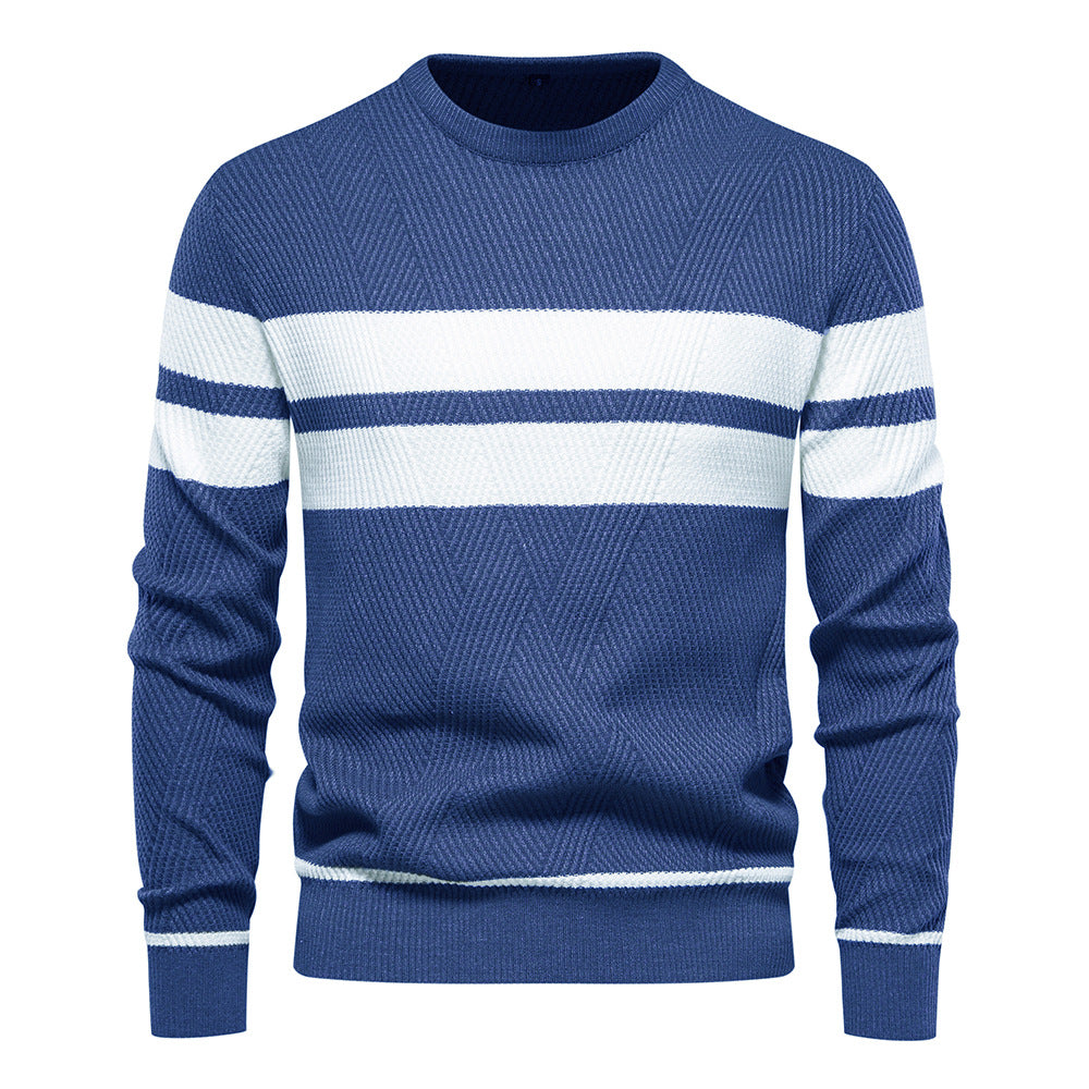 Soft Classic Men's Striped Sweater - Crew Neck, Knit Casual Blue - Tophatter Daily Deals