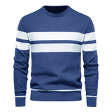Soft Classic Men's Striped Sweater - Crew Neck, Knit Casual Blue - Tophatter Daily Deals