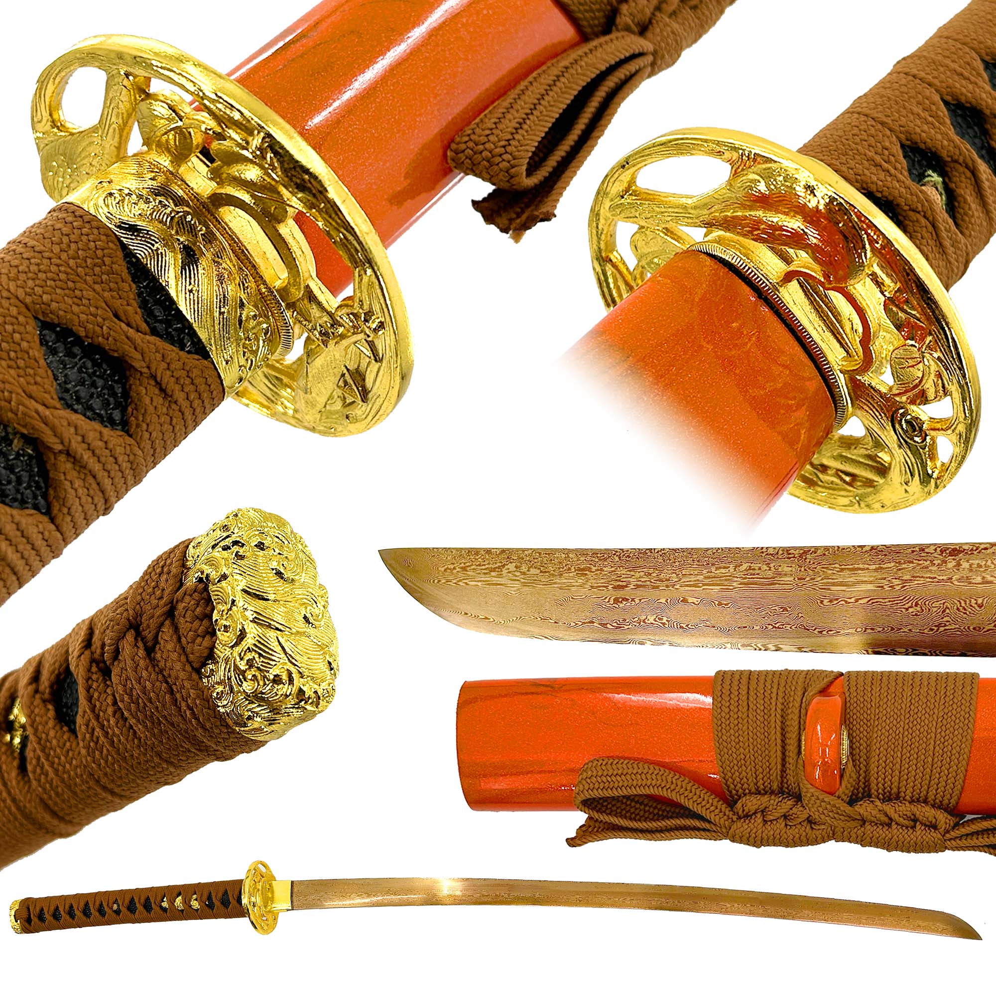 Exquisite Handmade Golden Damascus Steel Katana Swords - Tophatter Daily Deals
