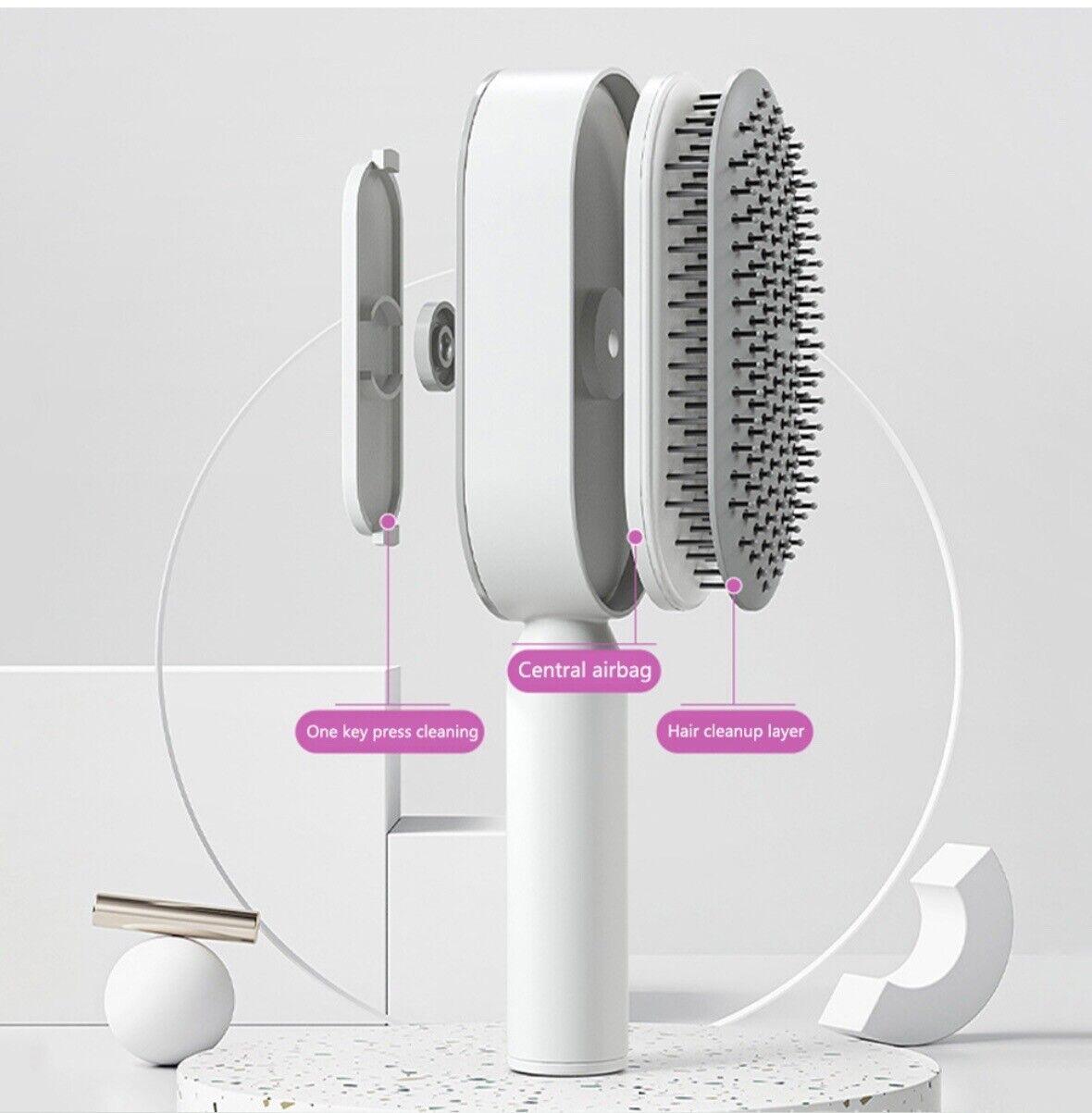 Self Cleaning Hair Brush - Air Cushion Comb Press Type Cleaning Design Comfortable Self-cleaning Hair Brush Hair Care - Tophatter Daily Deals