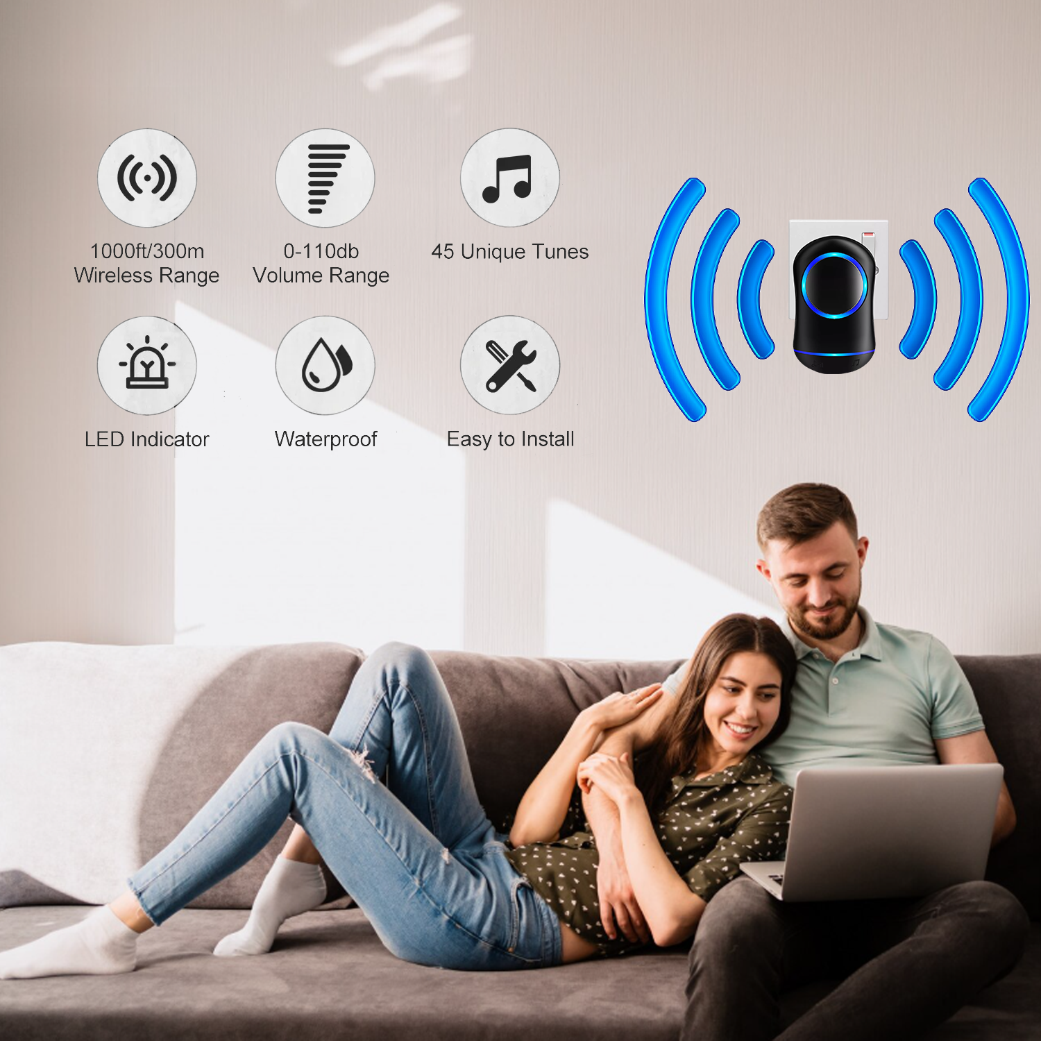 Wireless Door Bell – Waterproof 1000ft Long Range Plug in Home Cordless Doorbell Wireless Door Bell - Tophatter Daily Deals