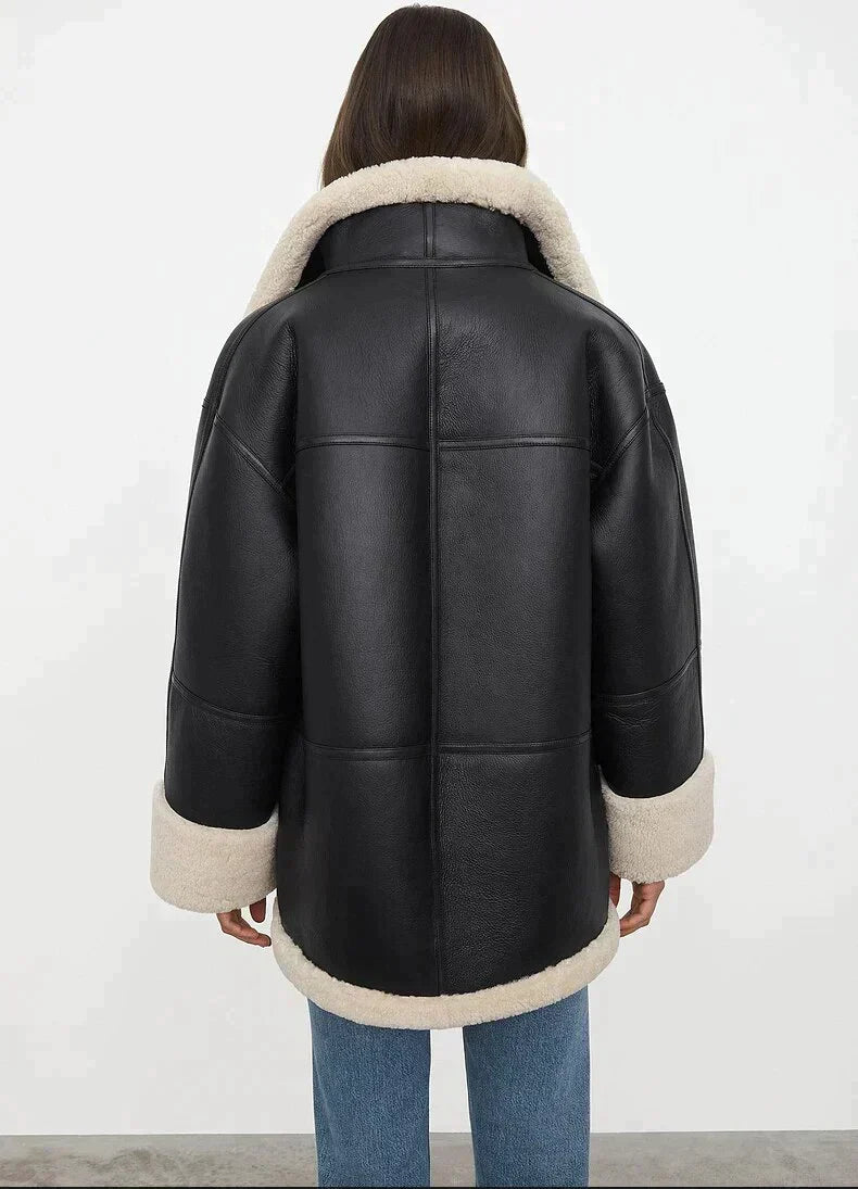 Warm Oversized Women's Jacket - Shearling Faux Leather - Tophatter Daily Deals