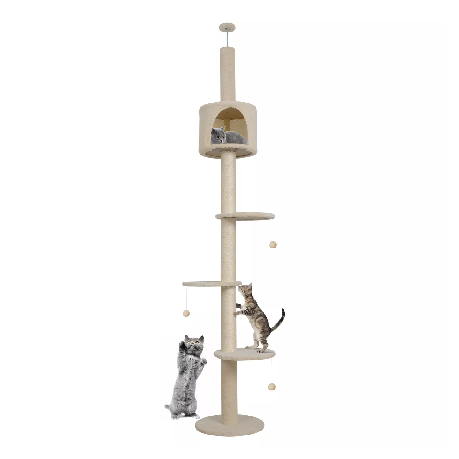 Floor To Ceiling Cat Tree – 220-260cm 4-Tier Climbing Tower Tall Scratching Post for Cats Beige pet - Tophatter Daily Deals