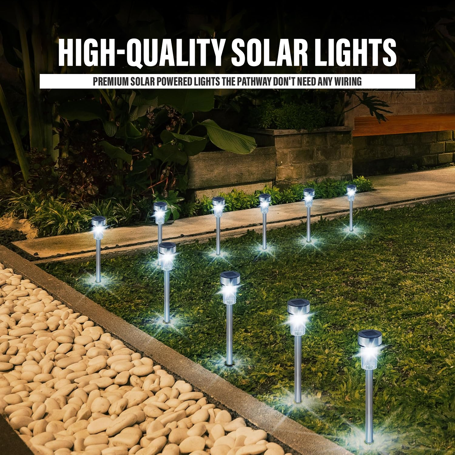 Solar Powered Garden Stake Lights – 10pcs Outdoor LED Pathway Lights for Yard, Lawn & Flower Beds Garden Lighting Accessories - Tophatter Daily Deals