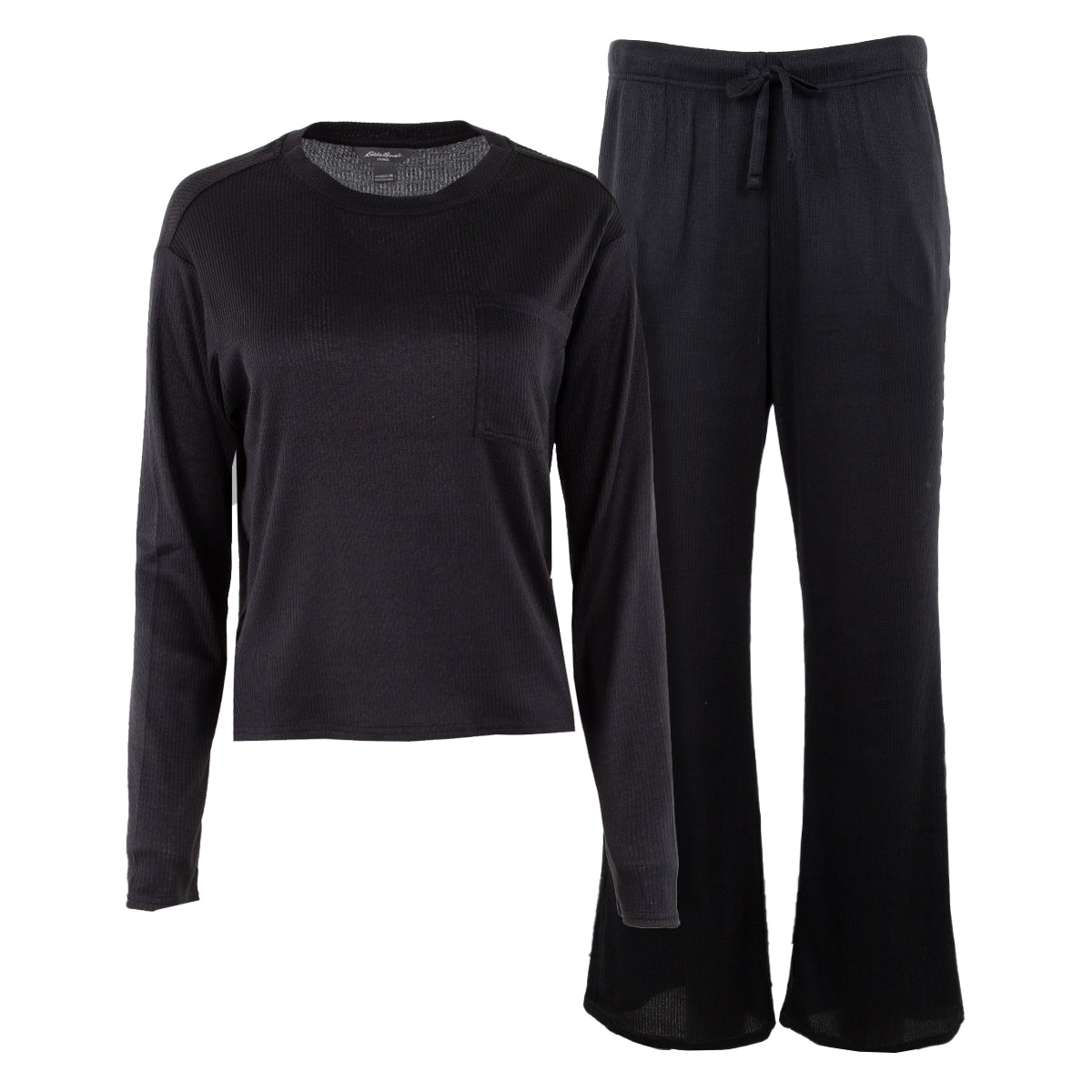 Eddie Bauer Women's 2 Piece Long Sleeve Ribbed Sleepwear Set Black Sleepwear - Tophatter Daily Deals