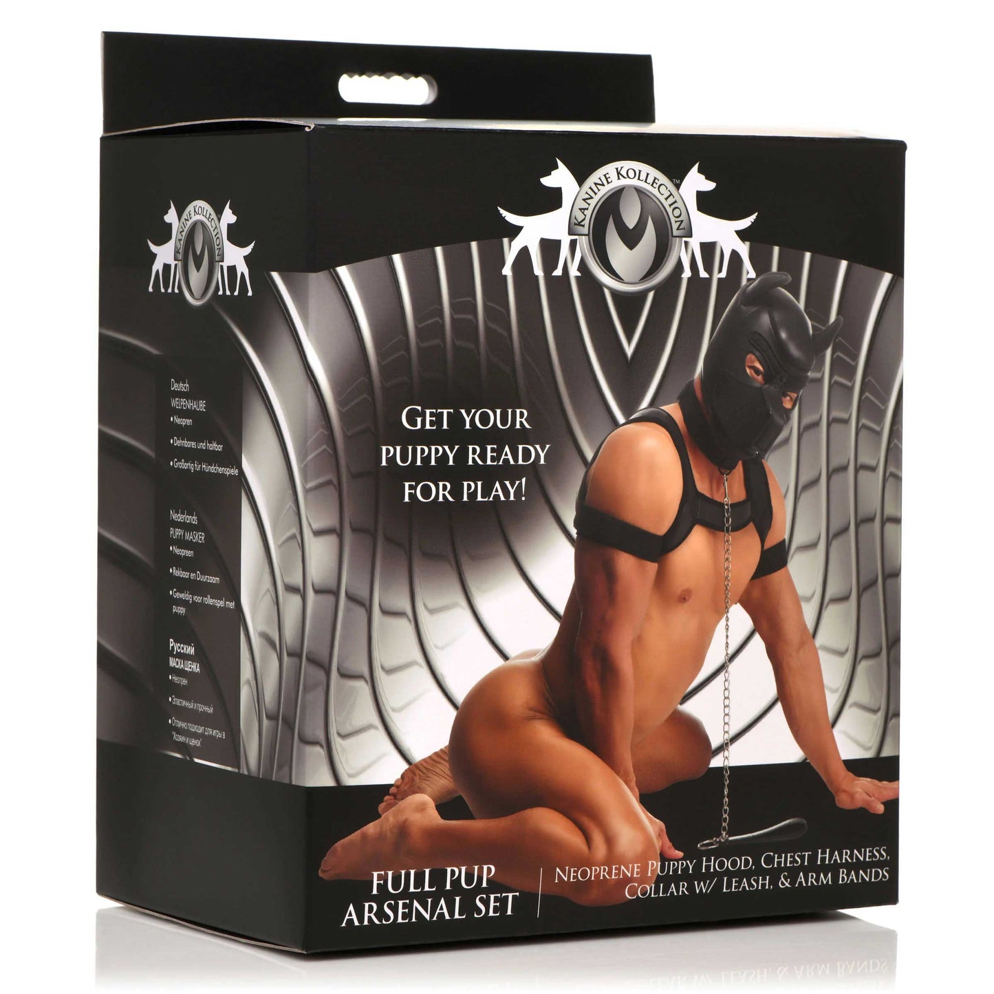 Master Series Full Pup Arsenal Set Black Neoprene Puppy Hood Chest Harness Collar Leash and Arm Bands > Sex Toys > Animal Play - Tophatter Daily Deals
