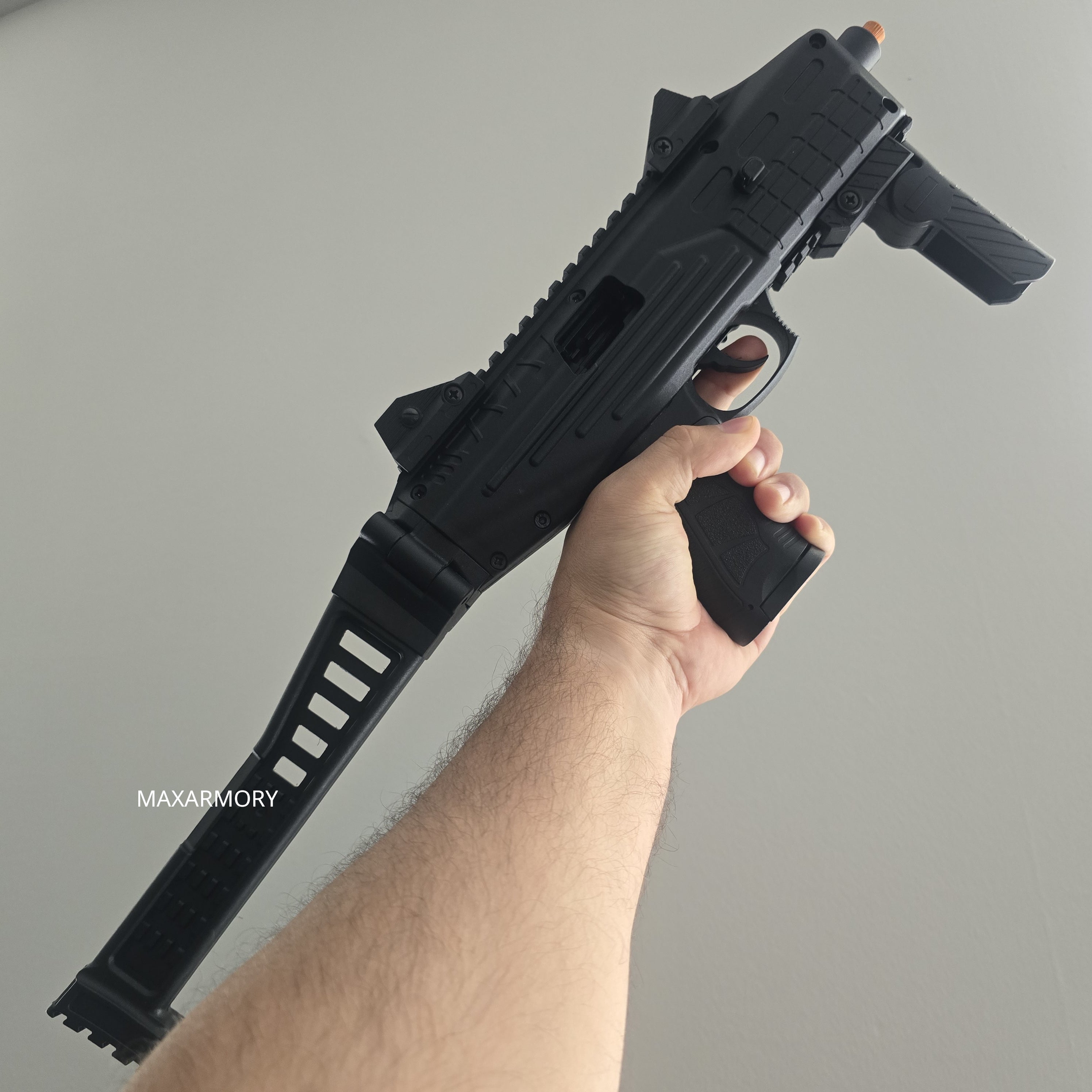 NEW RELEASE! EKOL GANNET Black - Full Auto Front Firing 9mm Blank Machine Gun with Folding Stock - Tophatter's Weapons'N'Deals Blank Firing Replica Guns - Tophatter Daily Deals