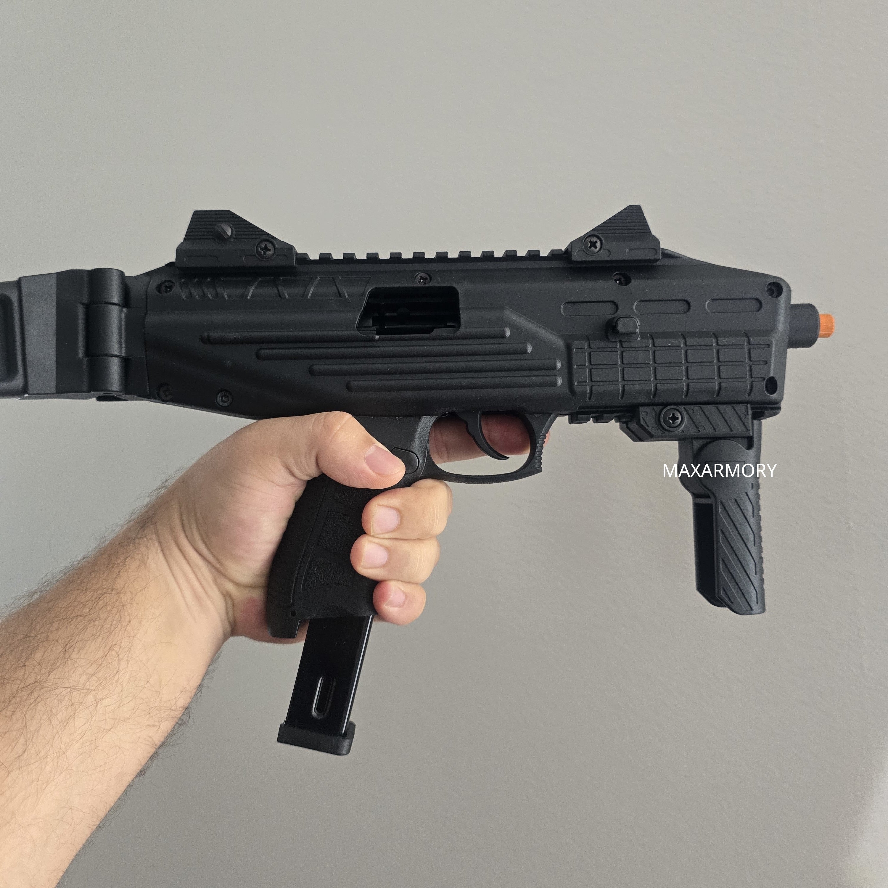 NEW RELEASE! EKOL GANNET Black - Full Auto Front Firing 9mm Blank Machine Gun with Folding Stock - Tophatter's Weapons'N'Deals Blank Firing Replica Guns - Tophatter Daily Deals