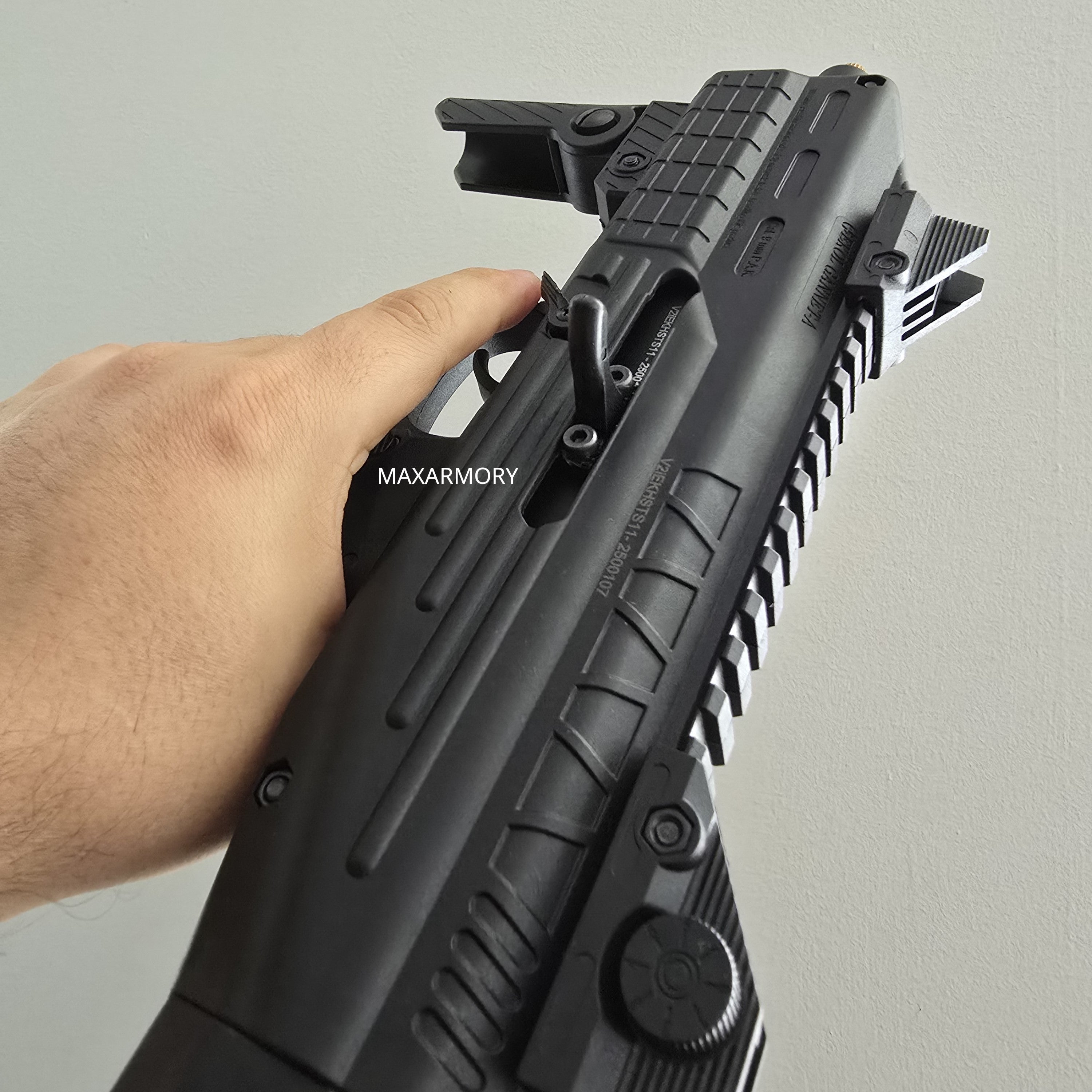 NEW RELEASE! EKOL GANNET Black - Full Auto Front Firing 9mm Blank Machine Gun with Folding Stock - Tophatter's Weapons'N'Deals Blank Firing Replica Guns - Tophatter Daily Deals