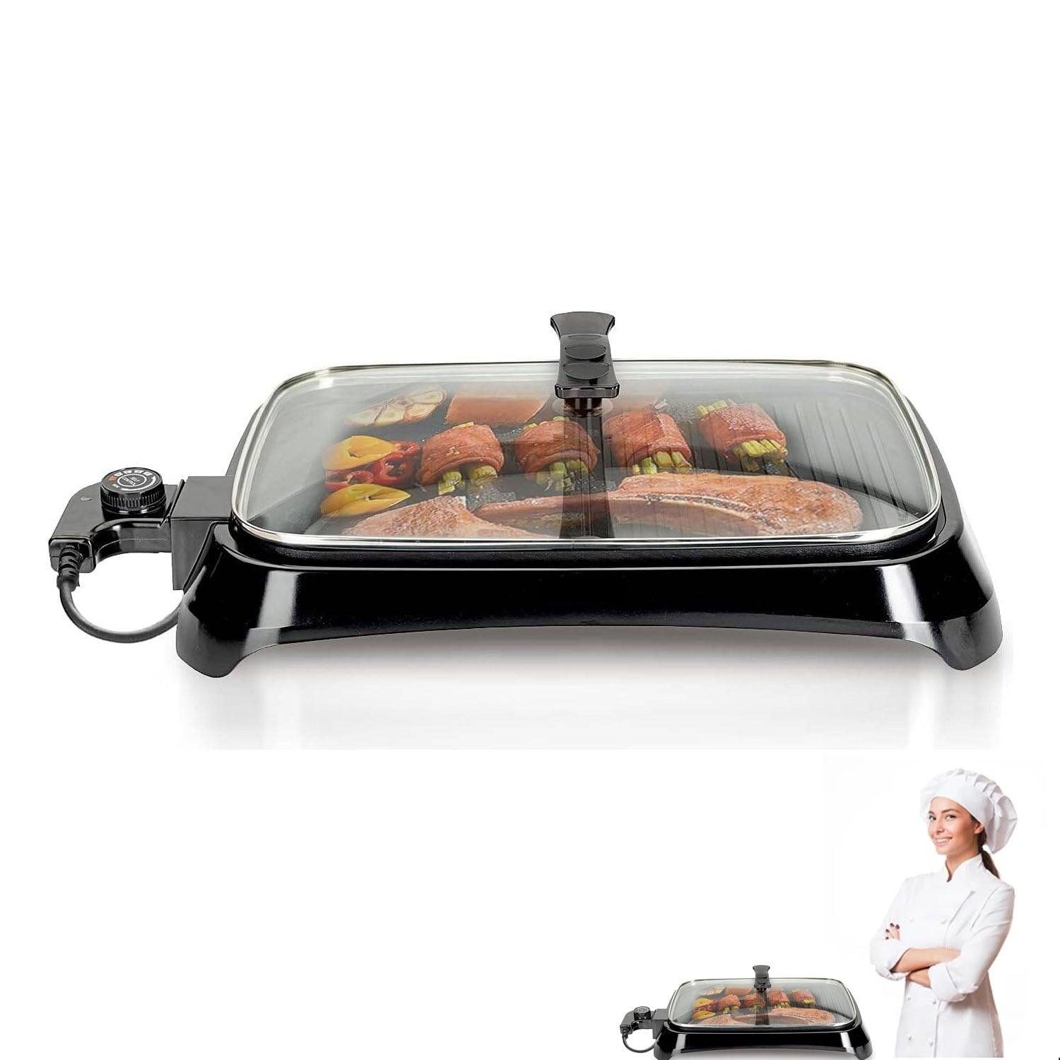 Electric Barbeque Grill - 1600W Tabletop BBQ Griddle with Smokeless Hot Plate for Indoor & Outdoor Cooking Home - Tophatter Daily Deals