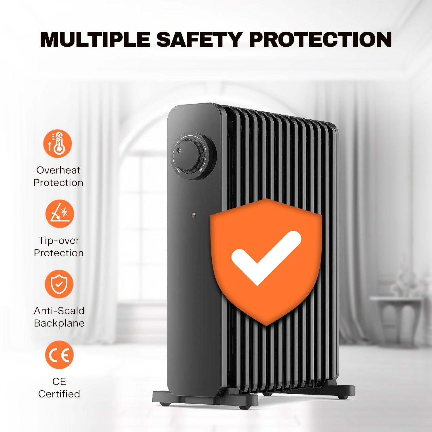 Room Heater Electric - Heater Oil Radiator with Adjustable Thermostat and 3 Heat Settings Oil Filled Heater with Overheat Protection (2500W, Knob Control) Winter Warm - Tophatter Daily Deals