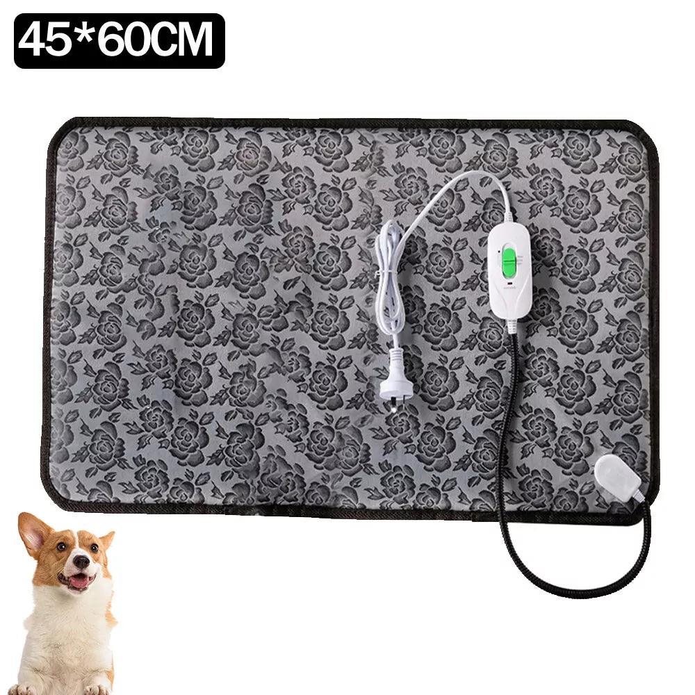 Pet Heating Pad - Electric Heat Mat Heated Bed Dog Puppy Whelping Pads Grey Flower - 45*60CM Pet Products - Tophatter Daily Deals