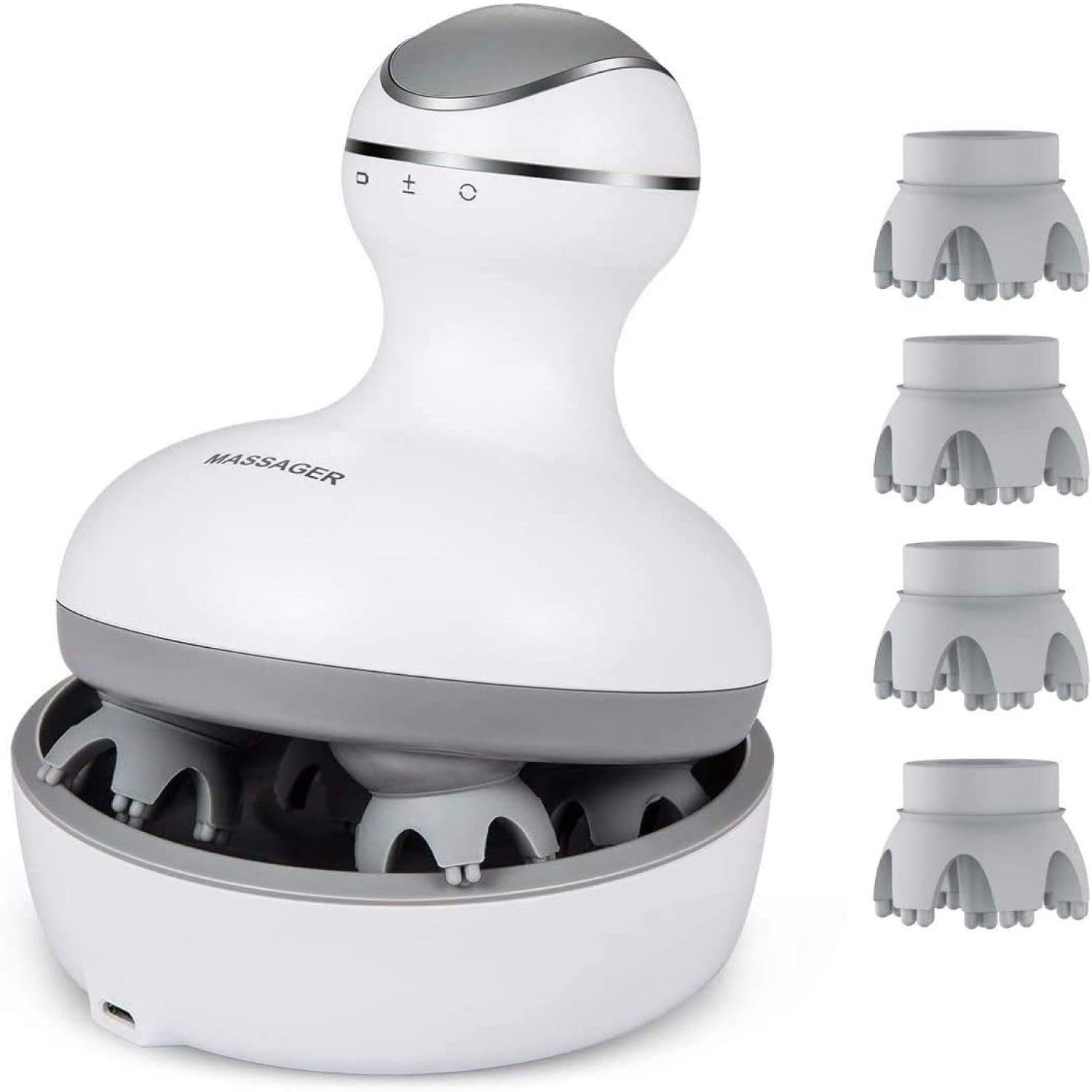 Electric Scalp Massager - 4 Replacement Massage Heads Portable Head Scratcher with Tissue Kneading Nodes Personal Care - Tophatter Daily Deals