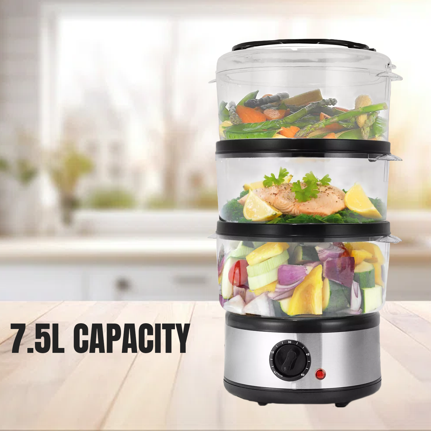 Electric Steam Cookers – 7.5-12L Multi-Tier Steamer for Healthy Cooking of Veggies, Rice & Eggs 500W - 7.5L Cookware - Tophatter Daily Deals