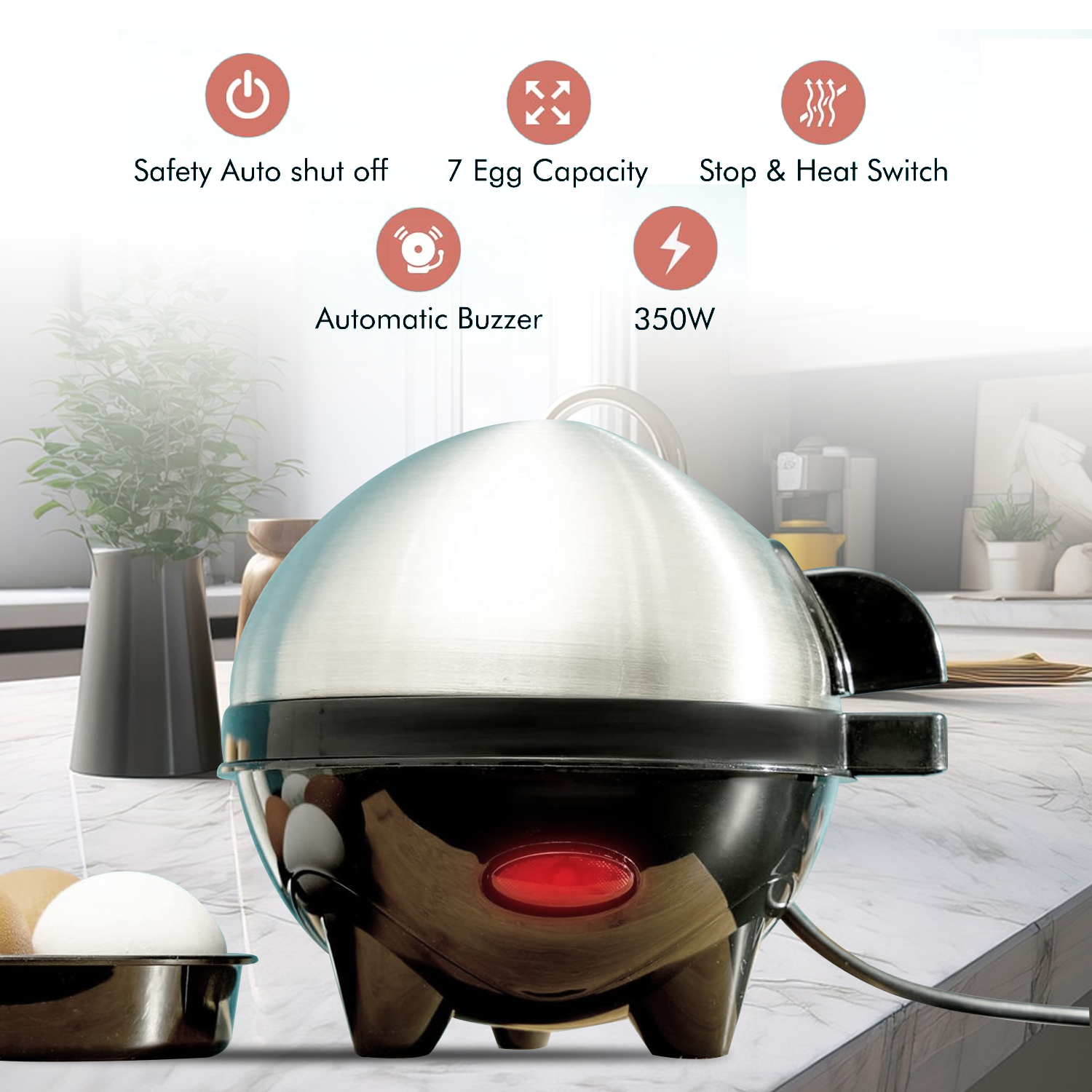 Electric Egg Boiler – 7 Egg Capacity Steamer Cooker with Auto Shut-Off & Measuring Cup Kitchen - Tophatter Daily Deals