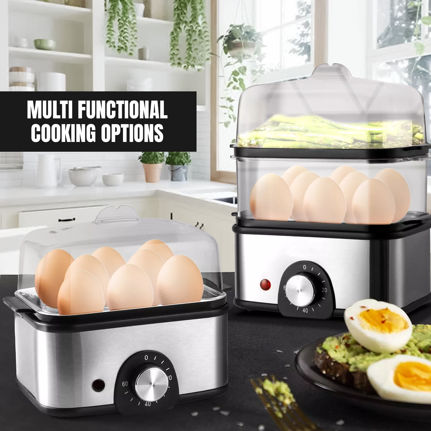 Electric Steam Cookers – 7.5-12L Multi-Tier Steamer for Healthy Cooking of Veggies, Rice & Eggs Cookware - Tophatter Daily Deals