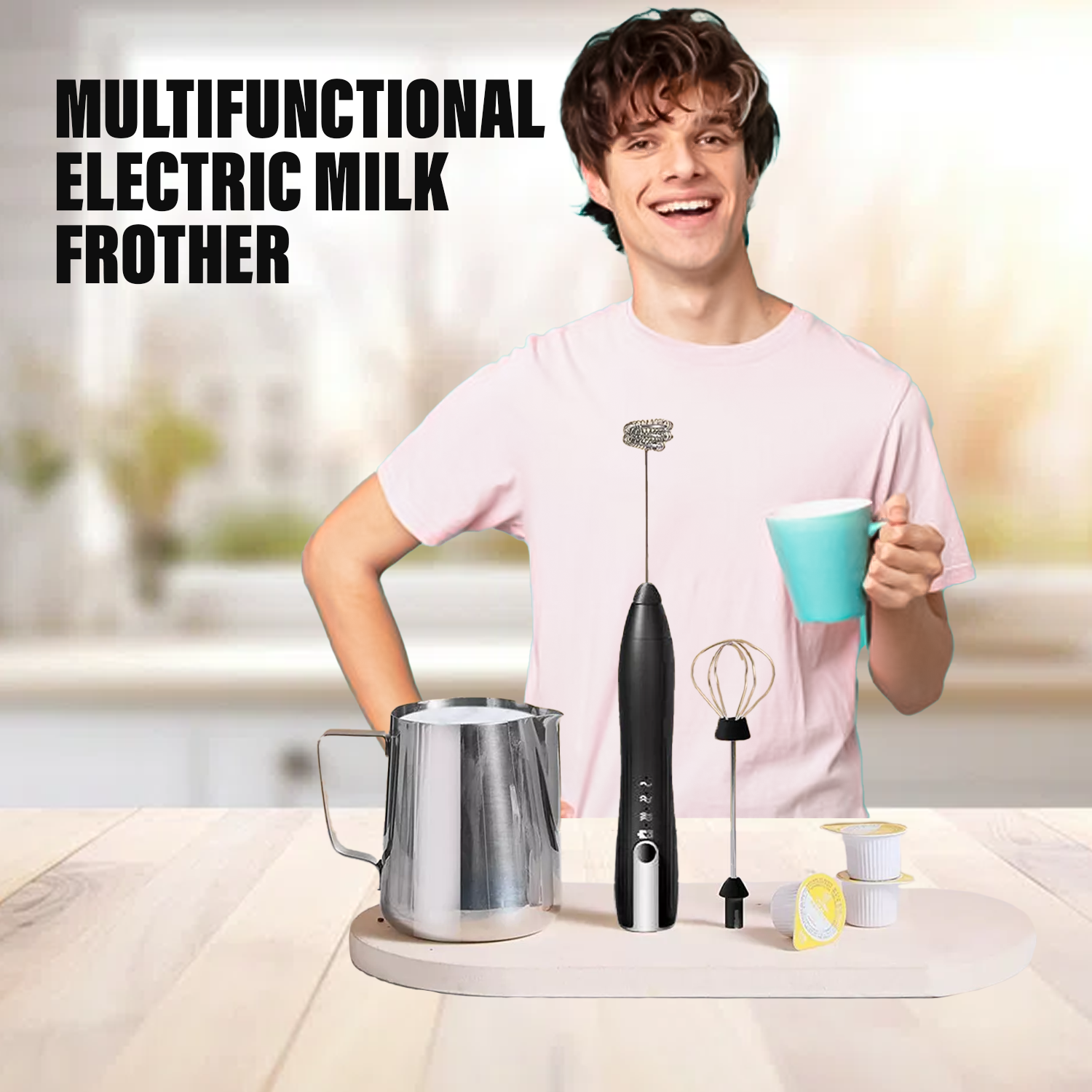 Electric Milk Frother – Handheld Foam Maker for Coffee, Latte, Cappuccino & Hot Chocolate Coffee Mixer - Tophatter Daily Deals