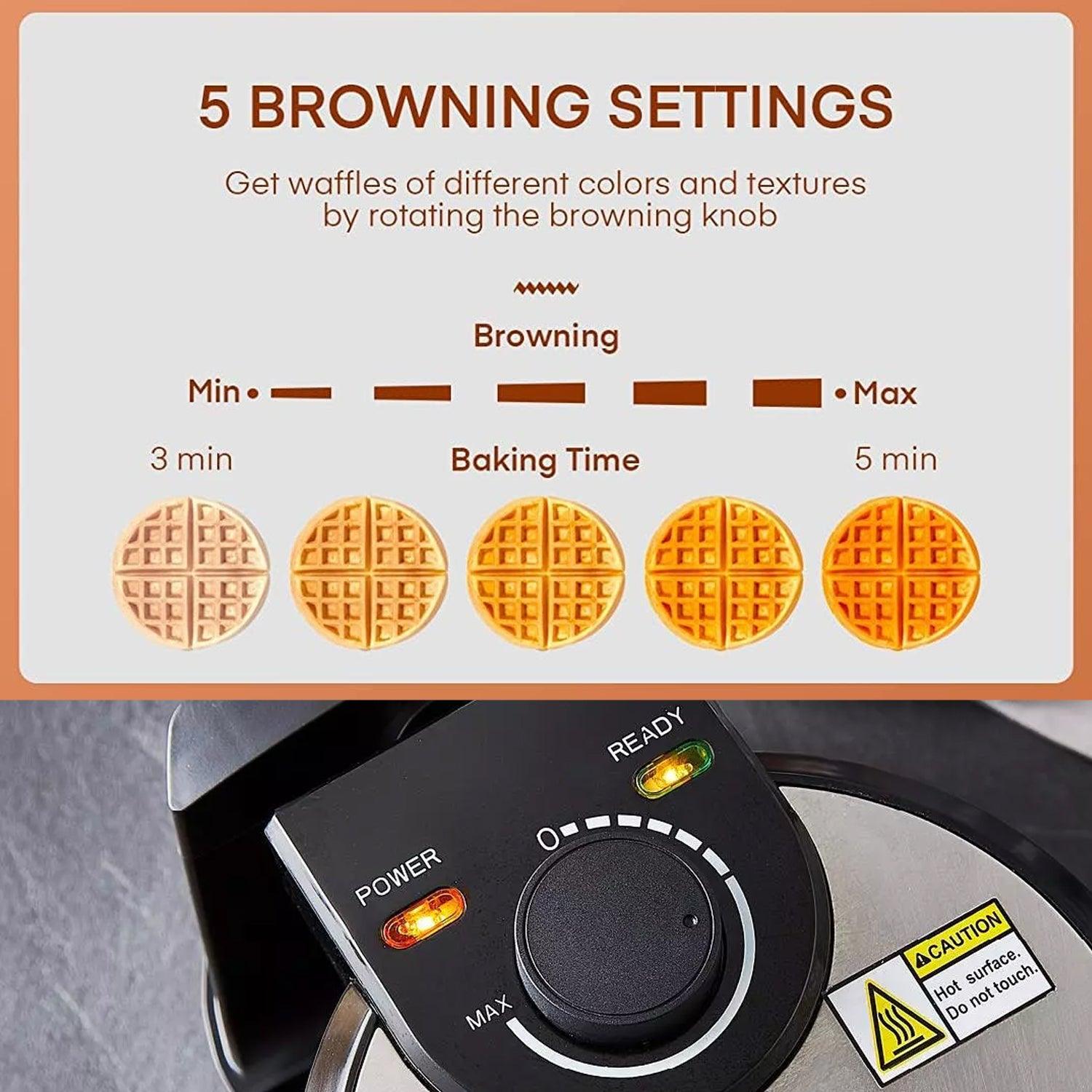 Rotating Waffle Maker - 1000W Non-Stick Rotary Waffle Iron with Auto Temperature Control | Cooks Upto 4 Waffles Electronic - Tophatter Daily Deals