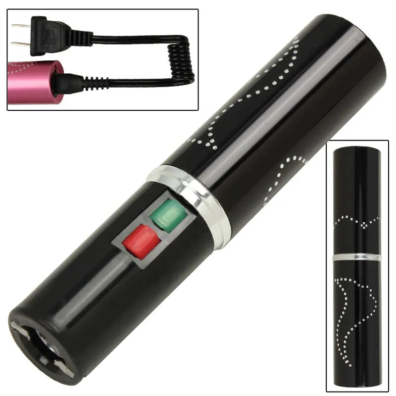 Electrika Lipstick 2.5 Million Volt Stun Gun Black - 100 Lumen LED Flashlight - Tophatter Daily Deals