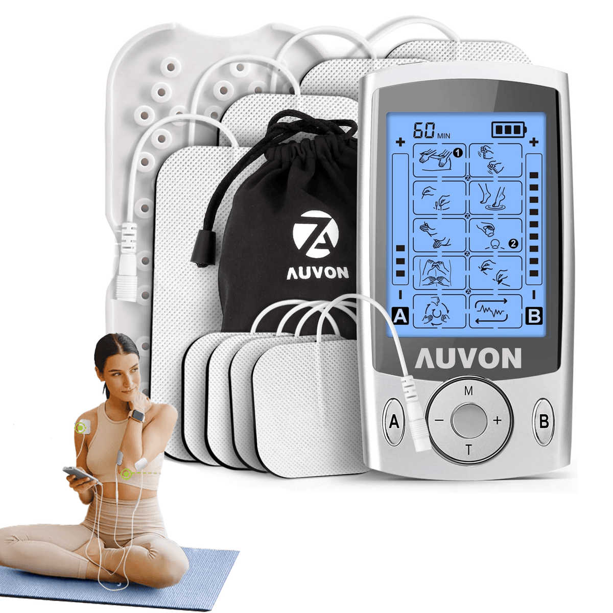 Electro Muscle Stimulation Machine - Dual Channel TENS Machine for Pain Relief | TENS Unit Muscle Stimulator with 20 Modes | 2″ and 2″x4″ TENS Pads Health & Beauty - Tophatter Daily Deals