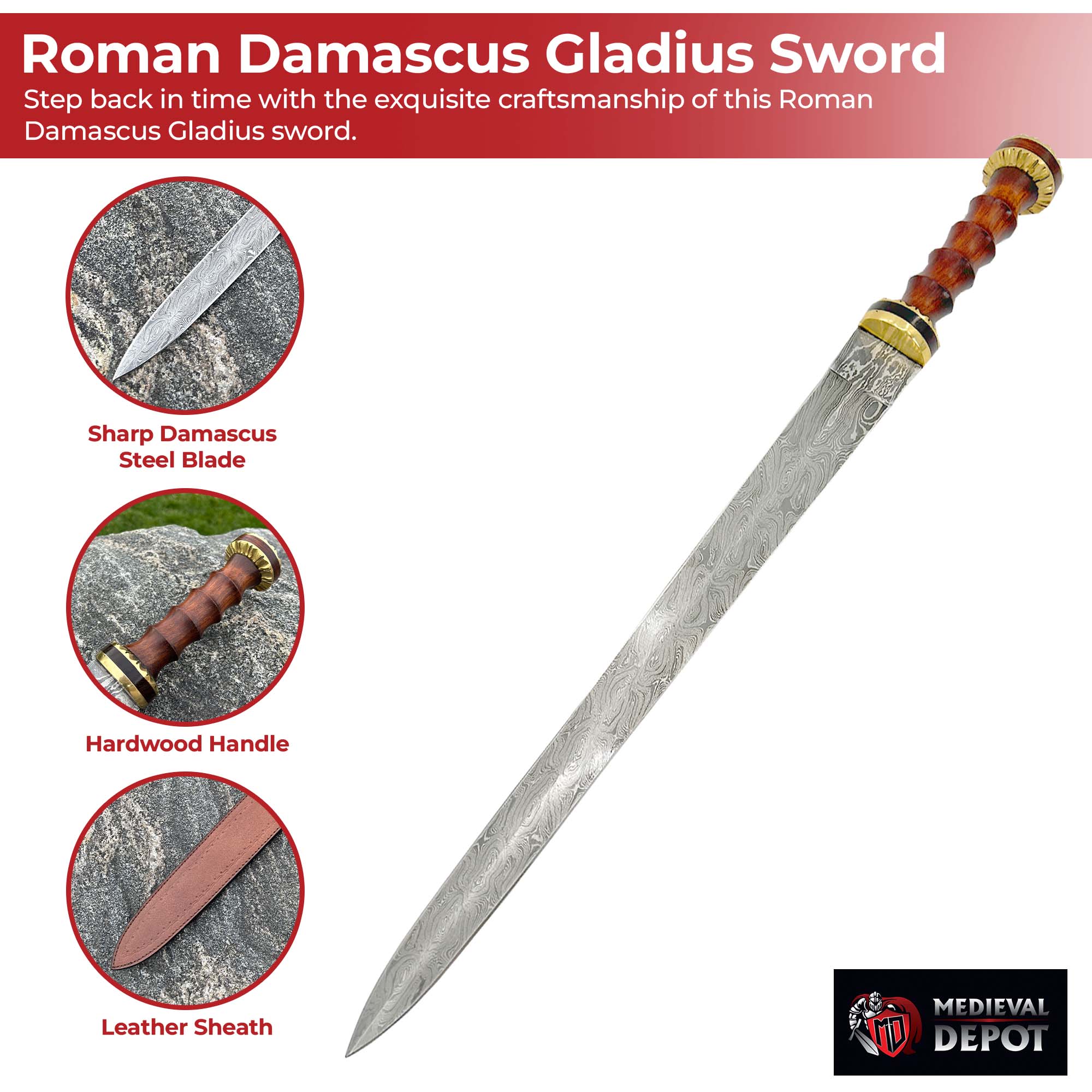 Damascus Steel Roman Gladius Sword Swords - Tophatter Daily Deals