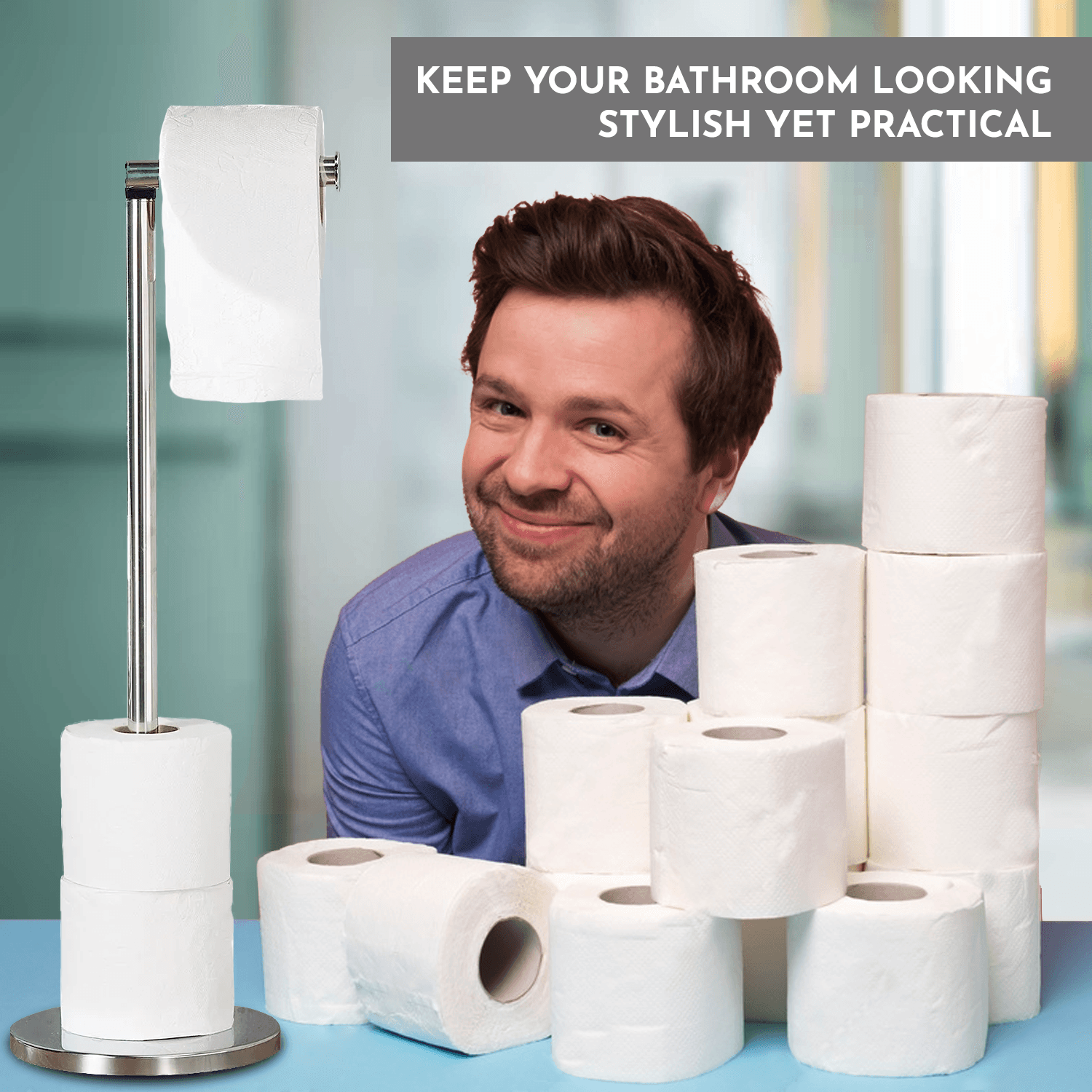 Standing Toilet Paper Holder - 5 Loop Roll Toilet Holder Stand No Drill Easy Setup Tools - Tophatter Daily Deals