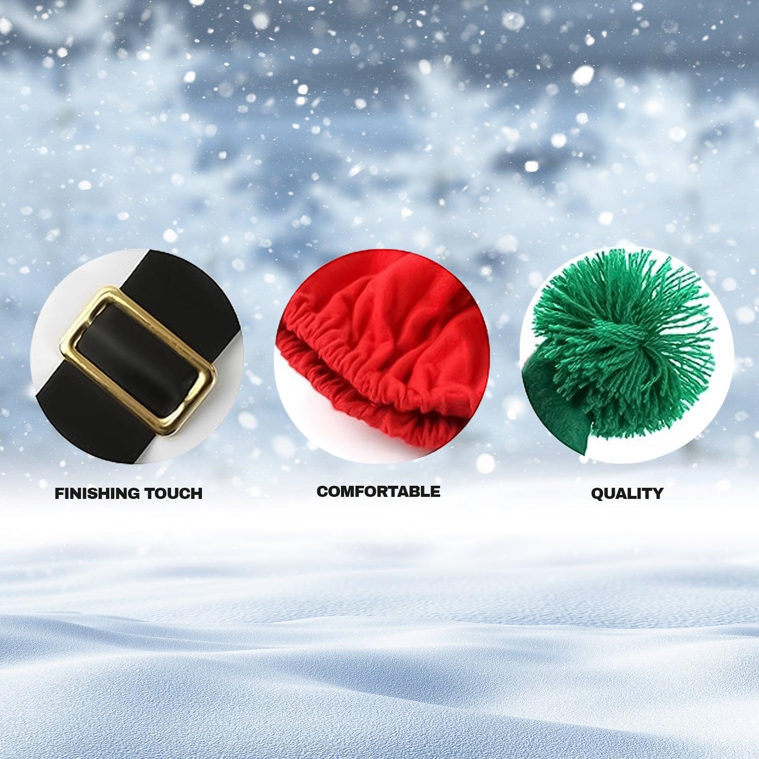 Elf Costume Adults - Unisex Cheeky Elf Christmas Fancy Dress Green Top + Red Trousers + Belt + Elf Hat With Ears + Deluxe Pom Pom Elf Shoes Christmas - Tophatter Daily Deals