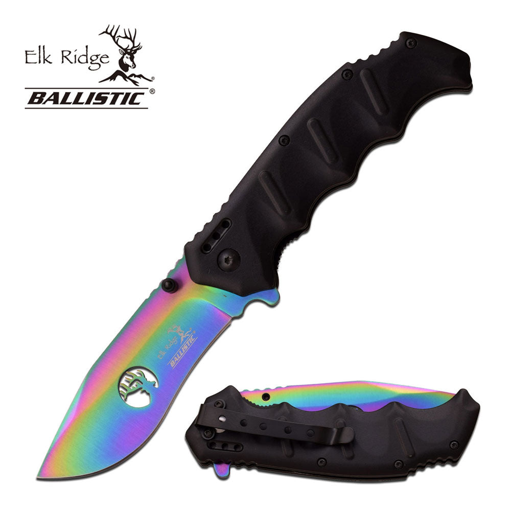 Elk Ridge Ballistic Rainbow Folding Pocket Knife (ER-A158RB) Tophatter's Spring Assisted Knives Elk Ridge Ballistic Rainbow Folding Pocket Knife - Tophatter Daily Deals