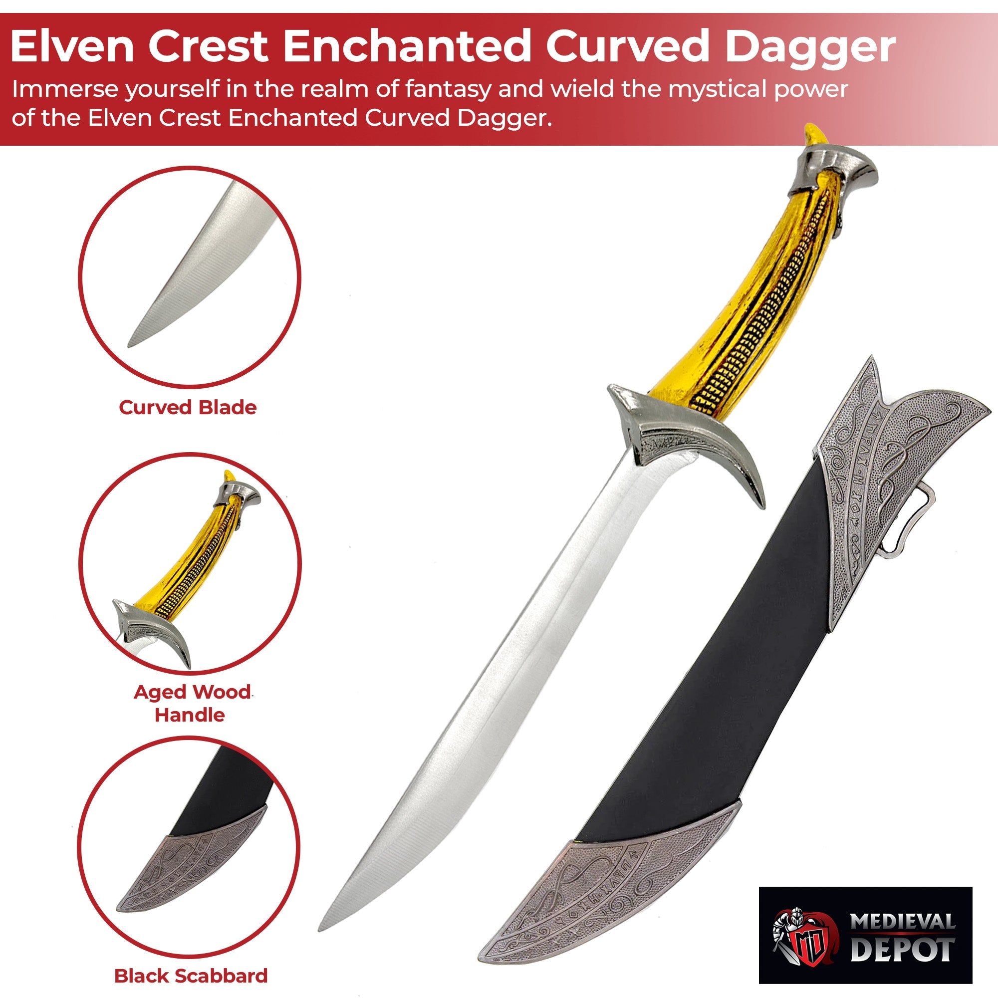 Elven Crest Enchanted Curved Dagger Dagger - Tophatter Daily Deals