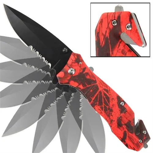 Emergency Red Realtree Camo Serrated Spring Assist Knife - Tophatter Daily Deals