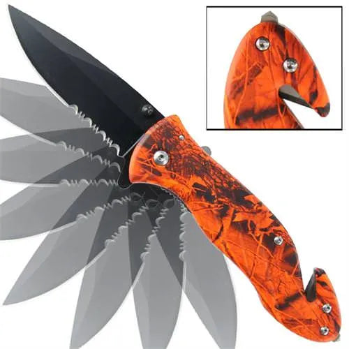 Emergency Serrated Orange Realtree Camo Spring Assist Knife - Tophatter Daily Deals