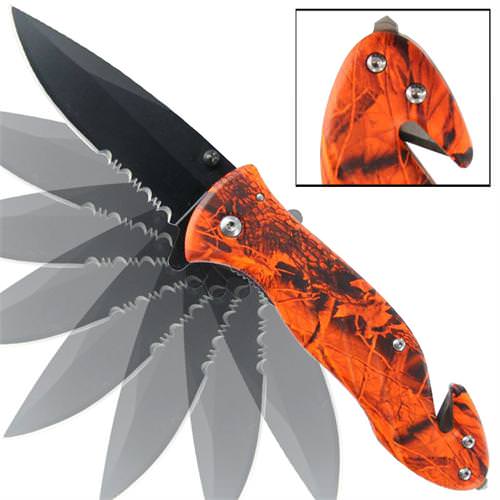 Emergency Serrated Orange Realtree Camo Spring Assist Knife Collectible Weapons - Tophatter Daily Deals