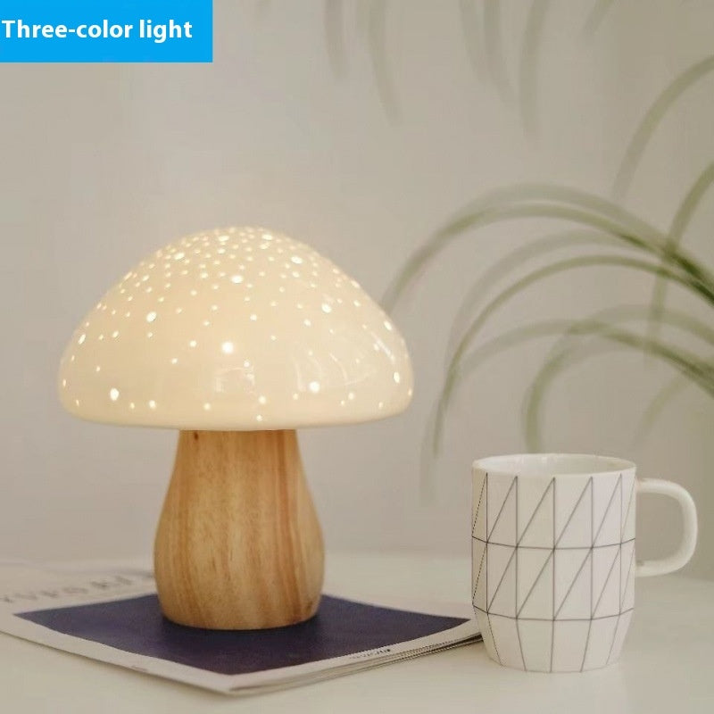 Enchanted Forest Mushroom Night Light Warm Light + Wood Color Lighting - Tophatter Daily Deals