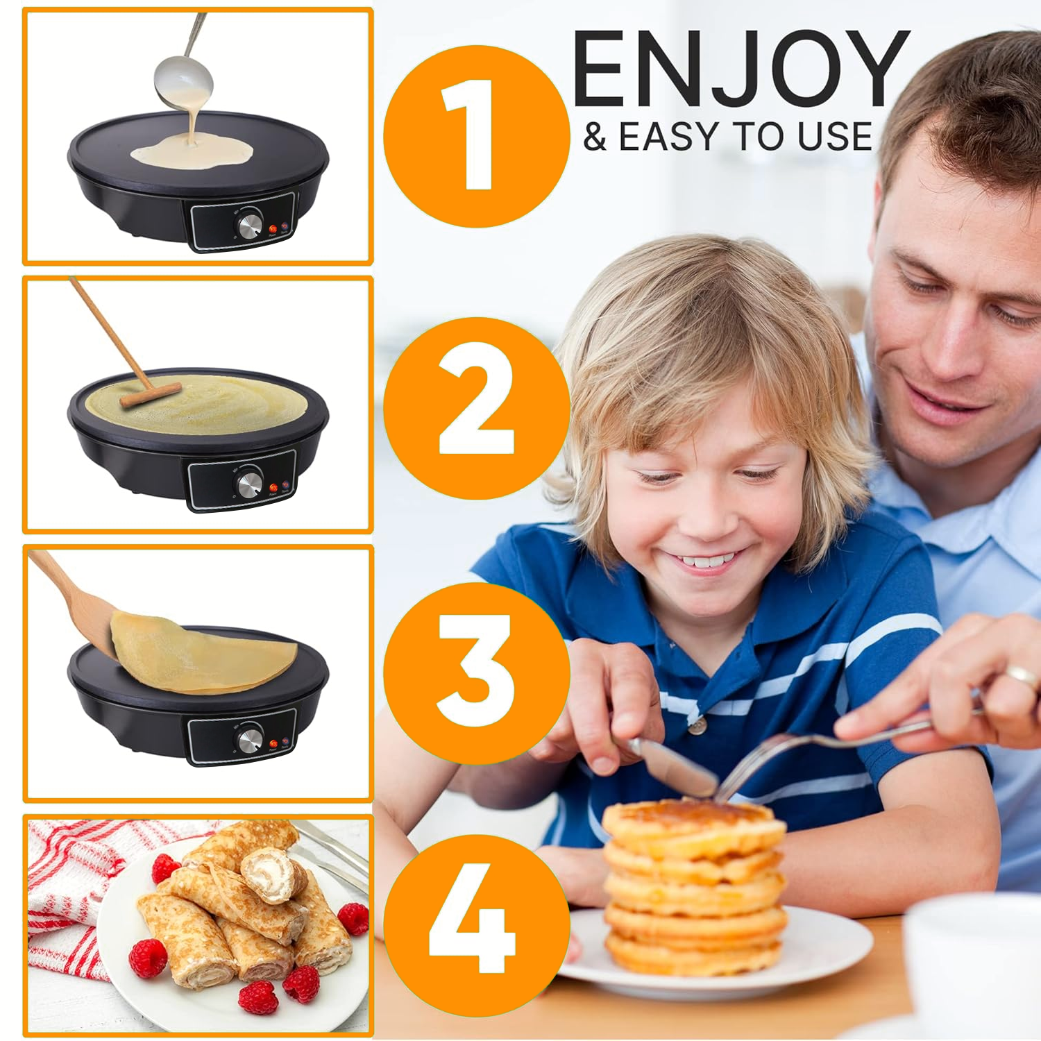 Electric Hot Plates – 1000W Electric Crepe & Pancake Maker Non Stick 30cm Cooking Plate with Utensils Kitchen - Tophatter Daily Deals