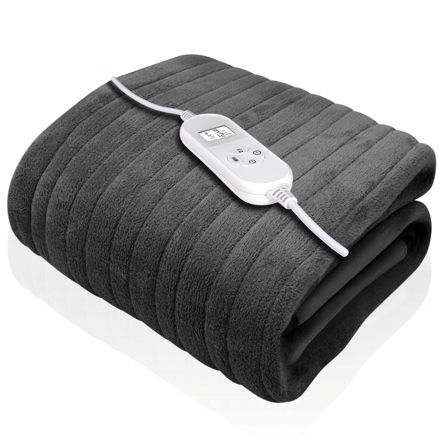 King Size Electric Blankets - 3 Heat Settings Single Double King Size Super Soft Cosy Fleece Blanket Light Grey - 160 x 120 cm Blankets - Tophatter Daily Deals