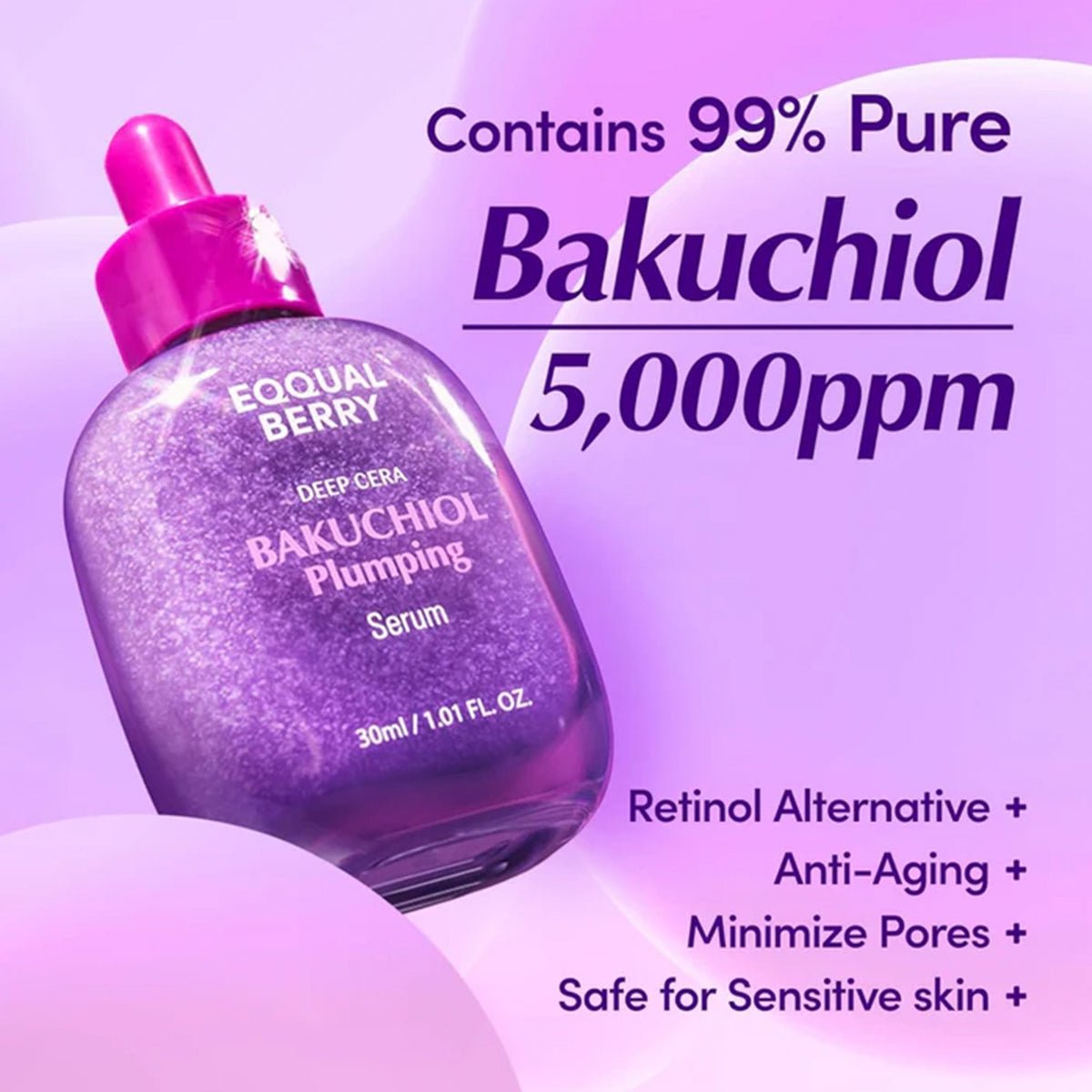 Eqqualberry Deep Cera Bakuchiol Plumping Serum 30ml Pipette Bottle - Tophatter Daily Deals