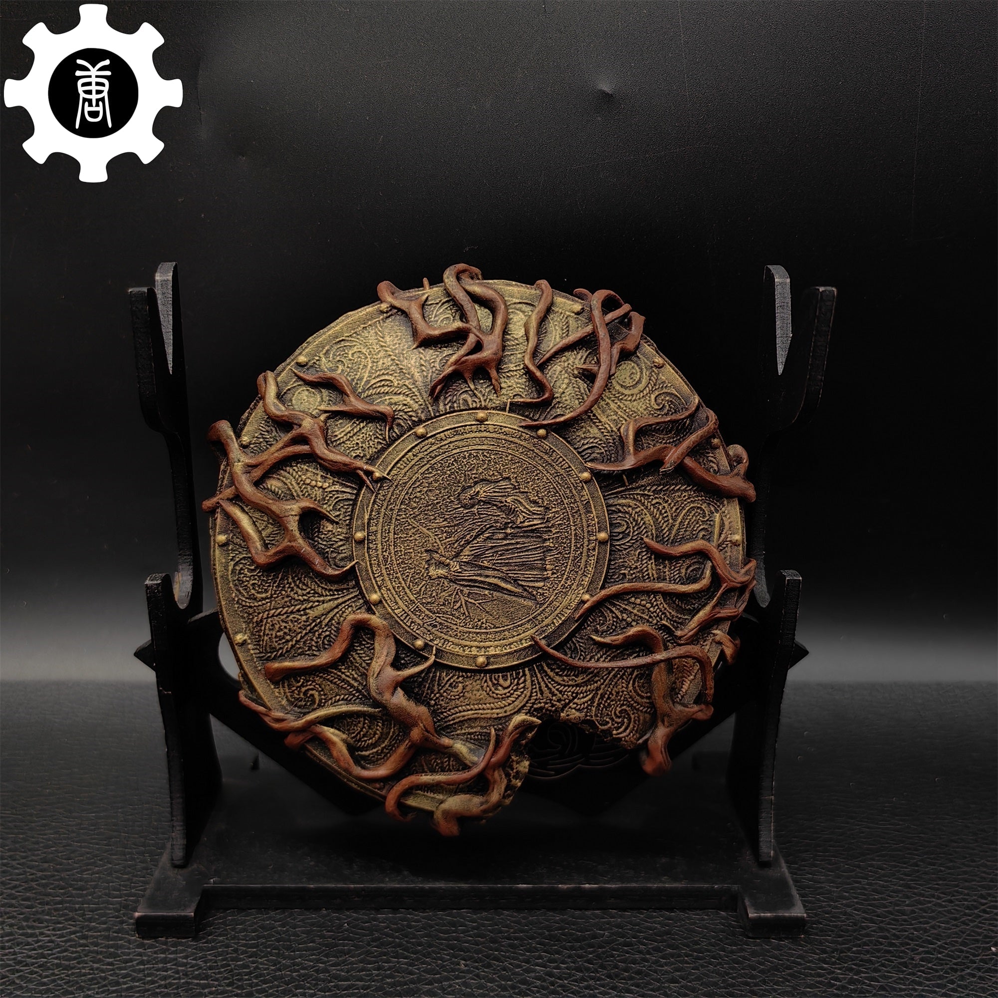 3D Printed 1: 12 Scale Erdtree Greatshield Golden Halberd Shield & Stand - Tophatter Daily Deals