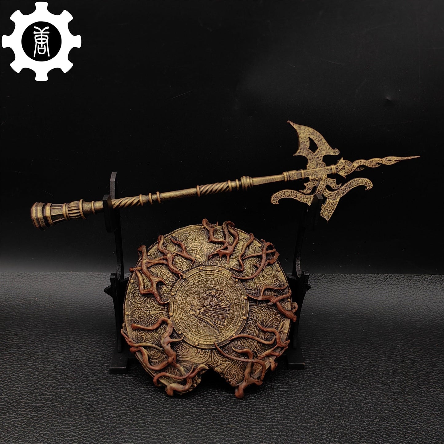 3D Printed 1: 12 Scale Erdtree Greatshield Golden Halberd Halberd & Shield & Stand - Tophatter Daily Deals
