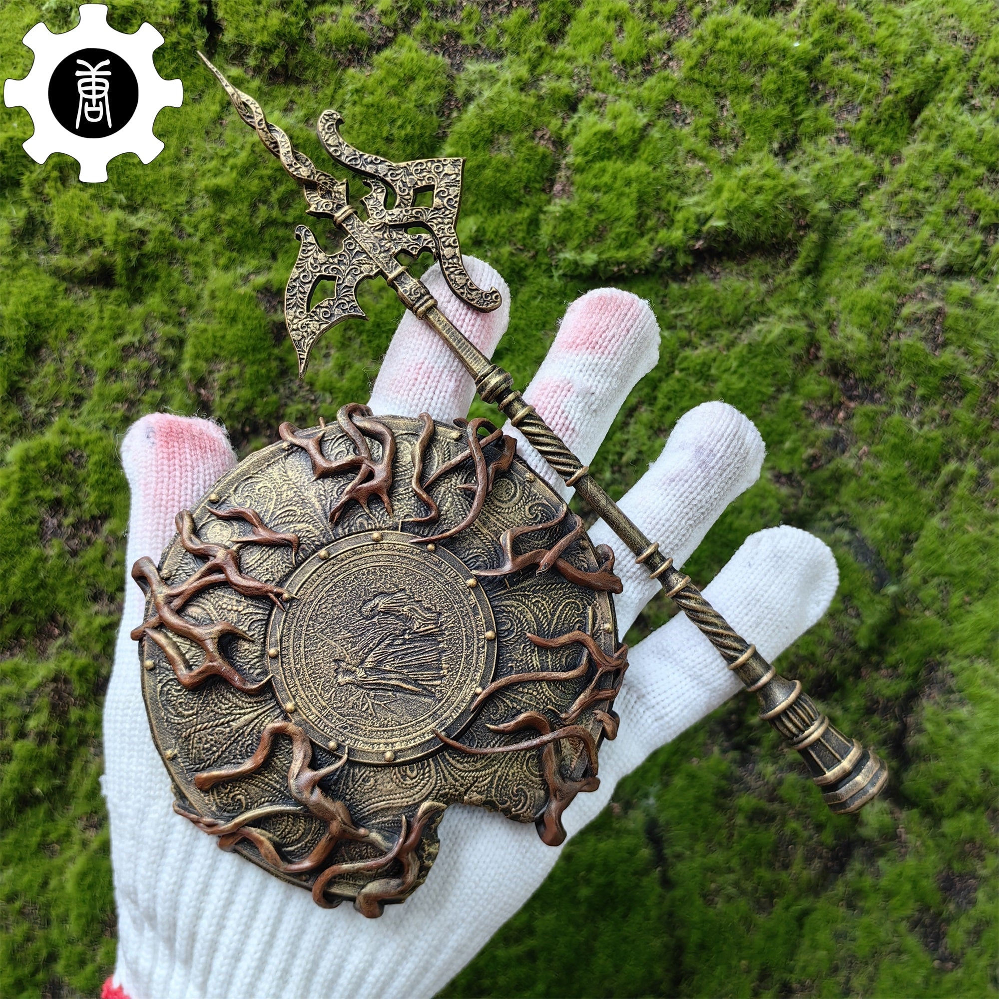 3D Printed 1: 12 Scale Erdtree Greatshield Golden Halberd Halberd & Shield - Tophatter Daily Deals