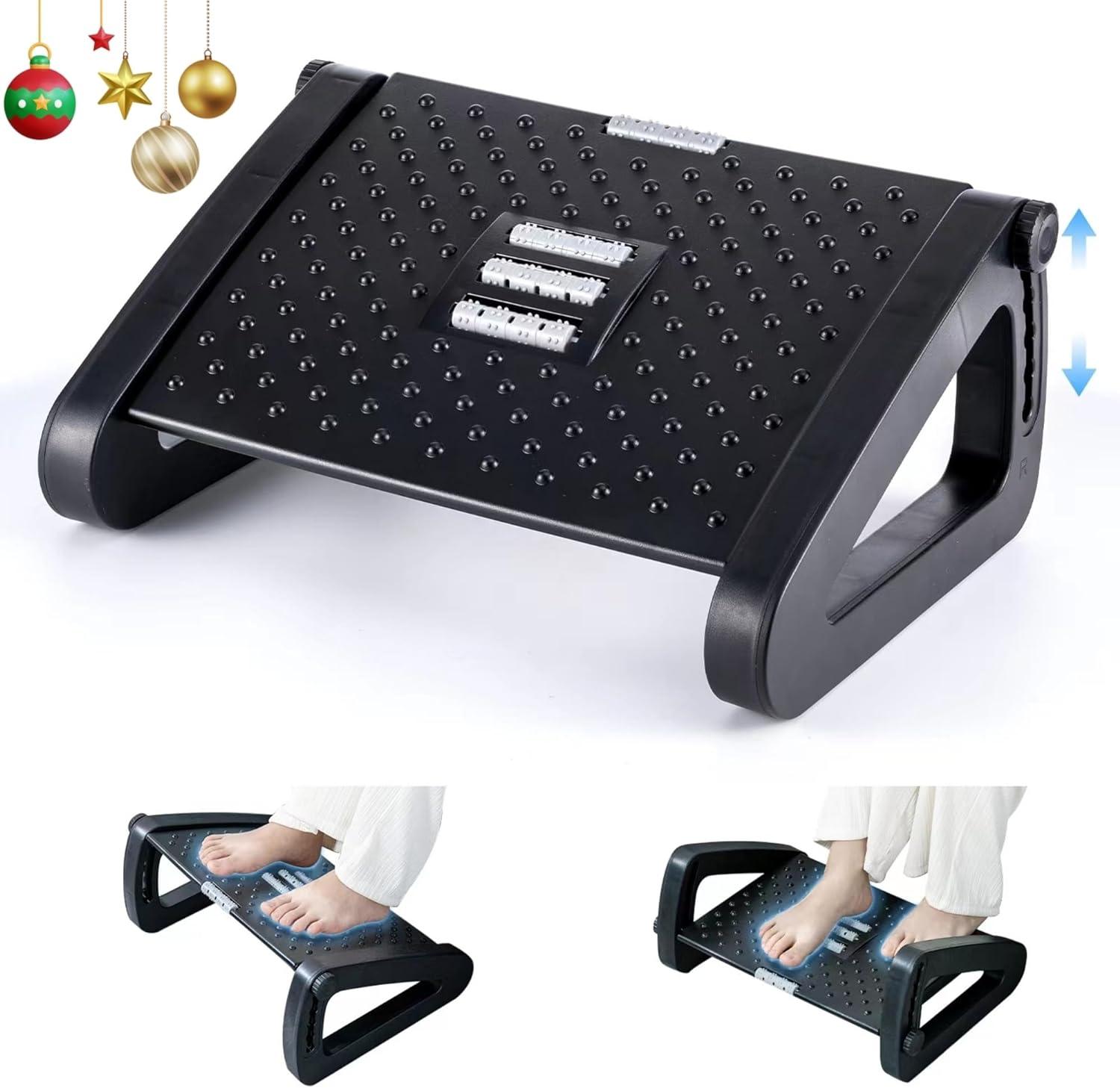 Ergonomic Foot Stools - Foot Rest under Desk Adjustable Height, Tilt Angle w/ Massage Roller Apparel & Accessories - Tophatter Daily Deals