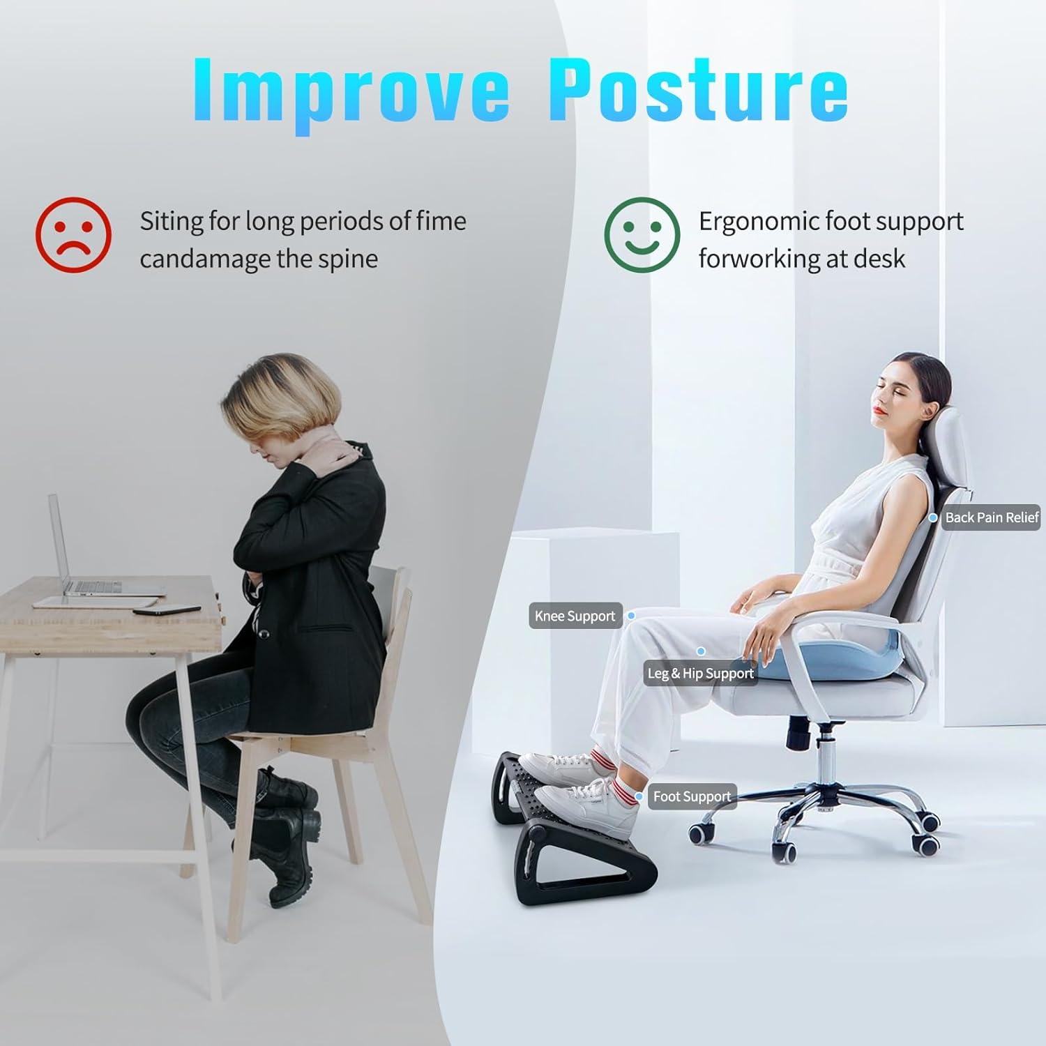 Ergonomic Foot Stools - Foot Rest under Desk Adjustable Height, Tilt Angle w/ Massage Roller Apparel & Accessories - Tophatter Daily Deals